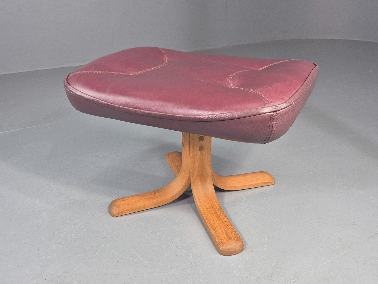 Vintage Stouby Swivel Footstool 1980s Burgundy Leather Bentwood Base Eb12051 photo 70.0