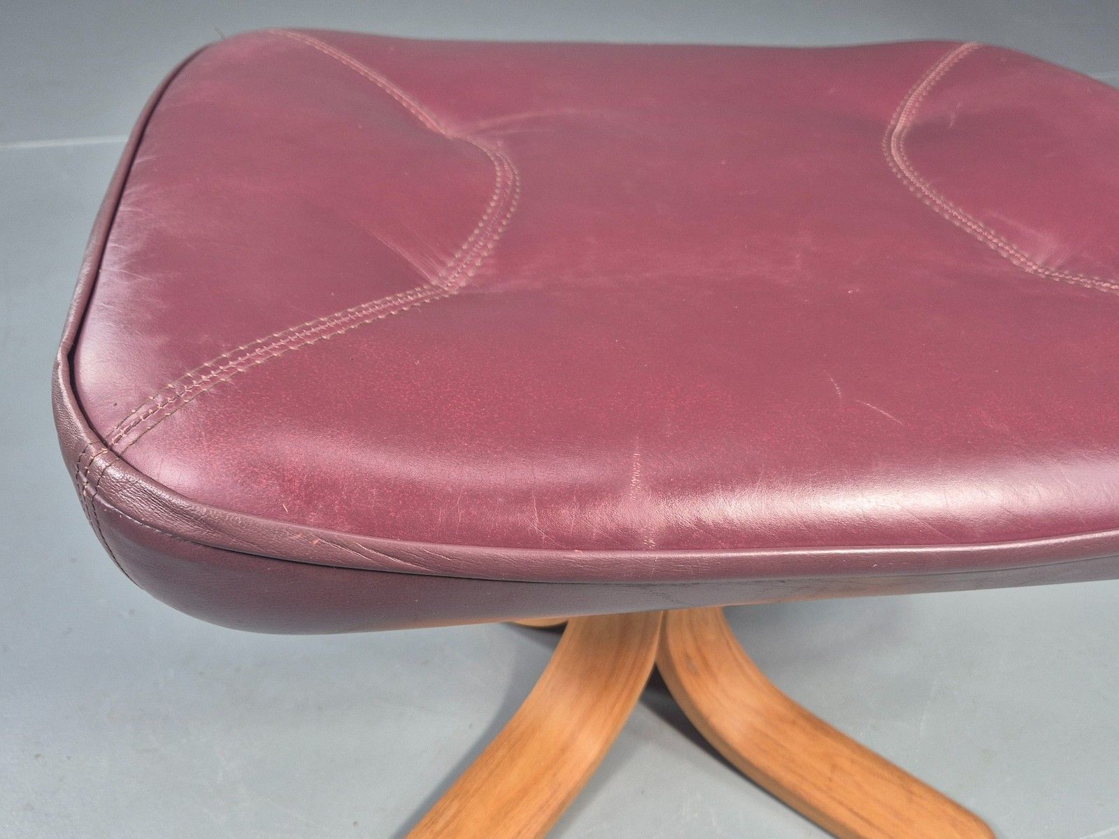 Furniture Vintage Stouby Swivel Footstool 1980s Burgundy Leather Bentwood Base Eb12051 photo