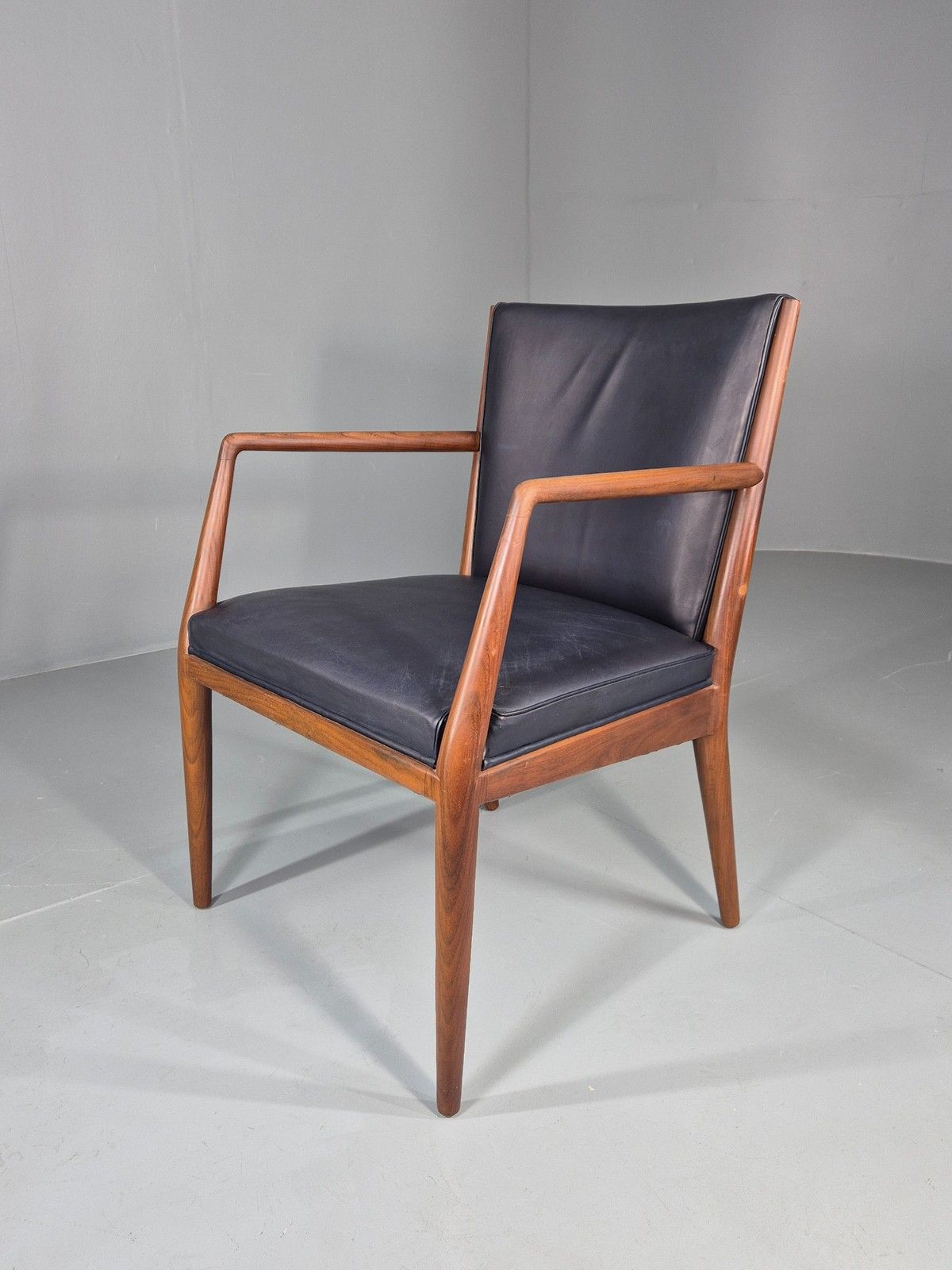 Vintage Mid Century Teak Armchair Blue Leather 1960s Retro Eb11894