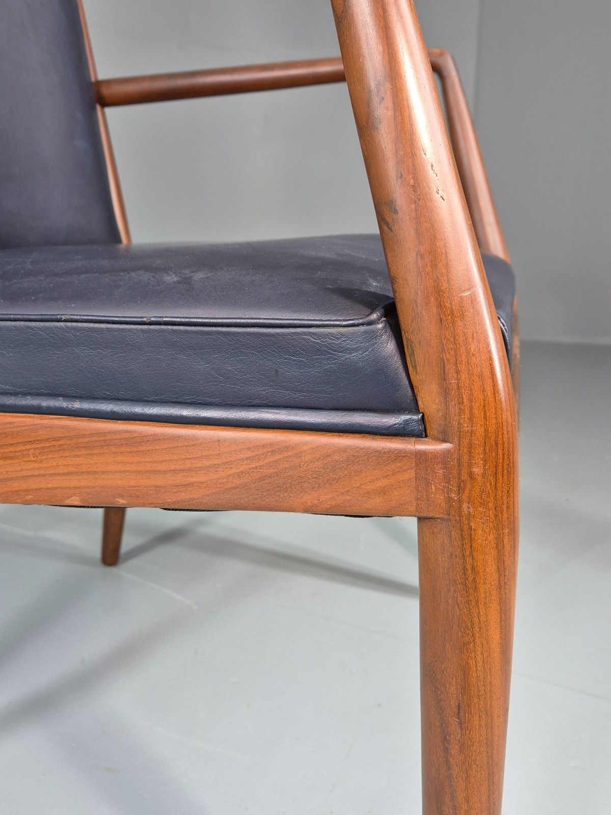 Vintage Mid Century Teak Armchair Blue Leather 1960s Retro Eb11894 photo vintage