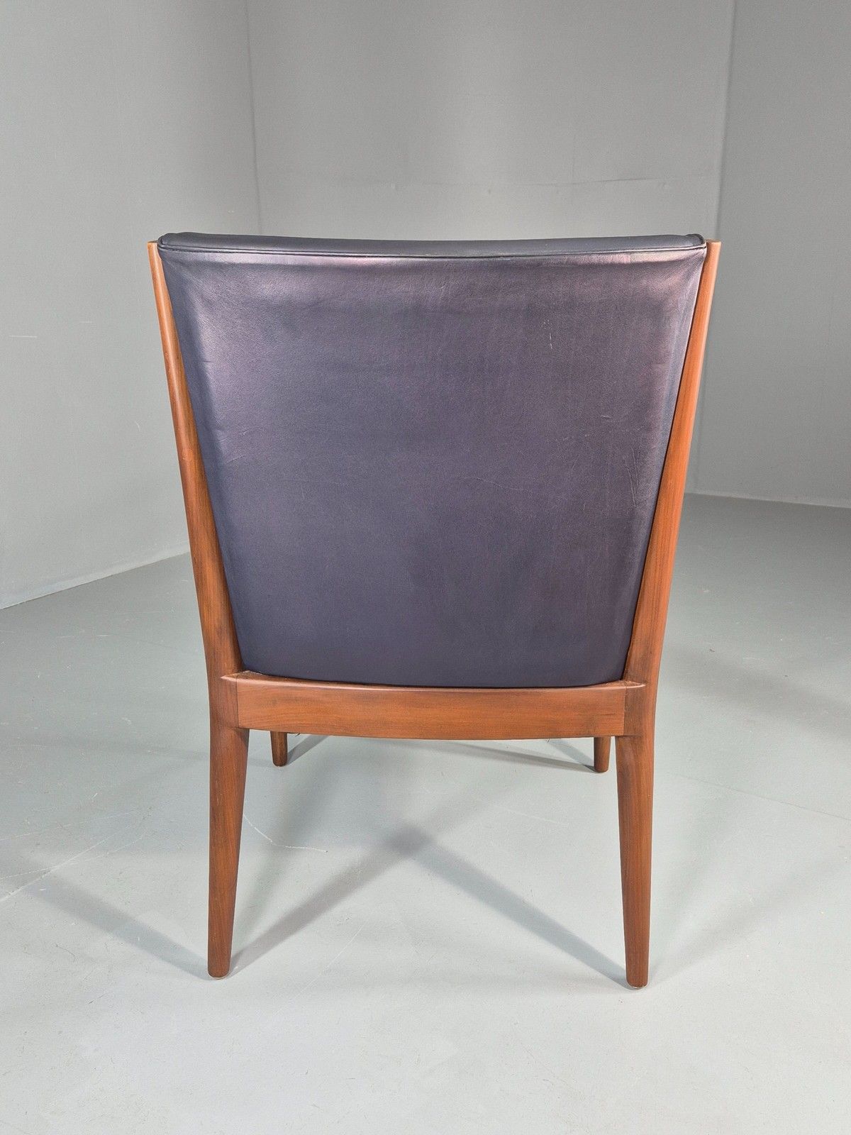 375.0 Vintage Mid Century Teak Armchair Blue Leather 1960s Retro Eb11894 photo