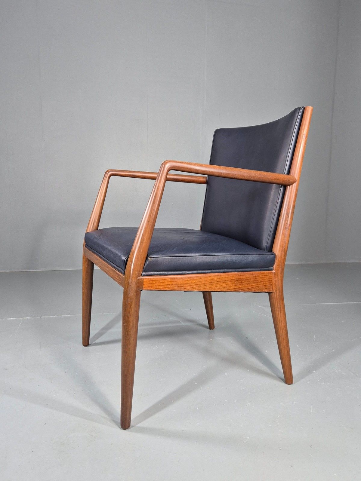 Vintage Mid Century Teak Armchair Blue Leather 1960s Retro Eb11895 photo furniture