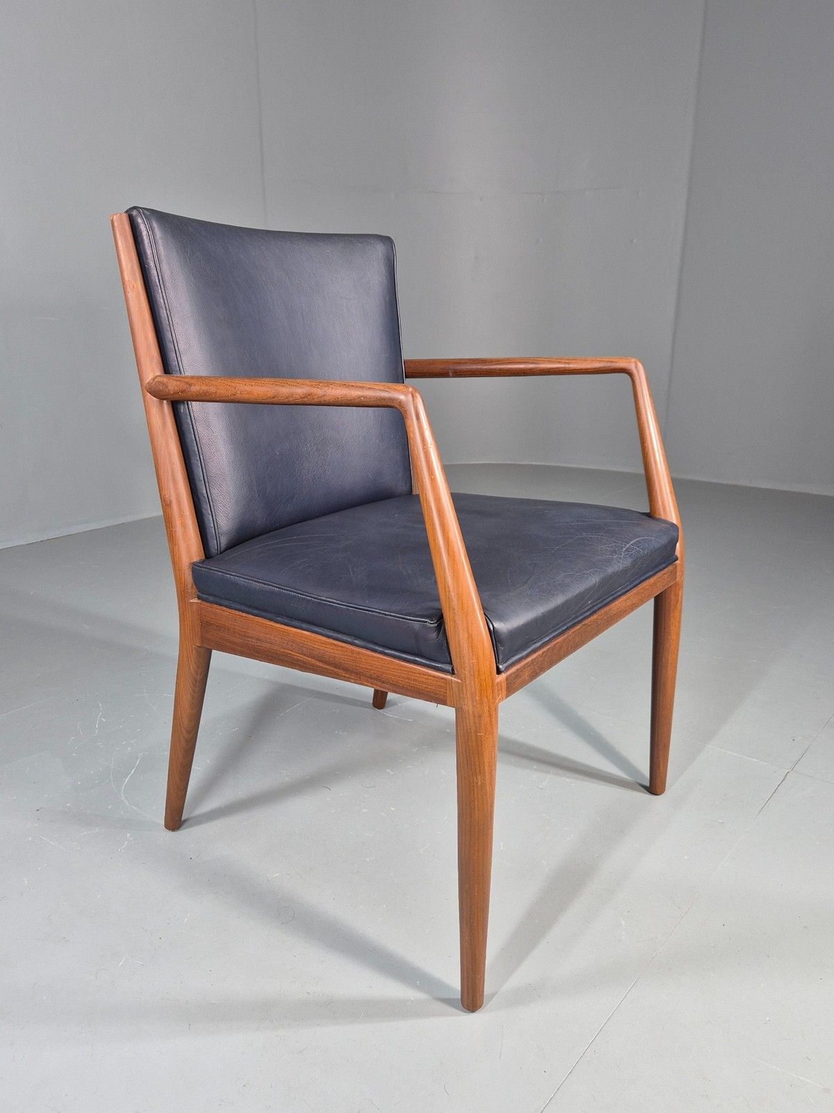 Vintage Mid Century Teak Armchair Blue Leather 1960s Retro  Eb11896 photo vinterior