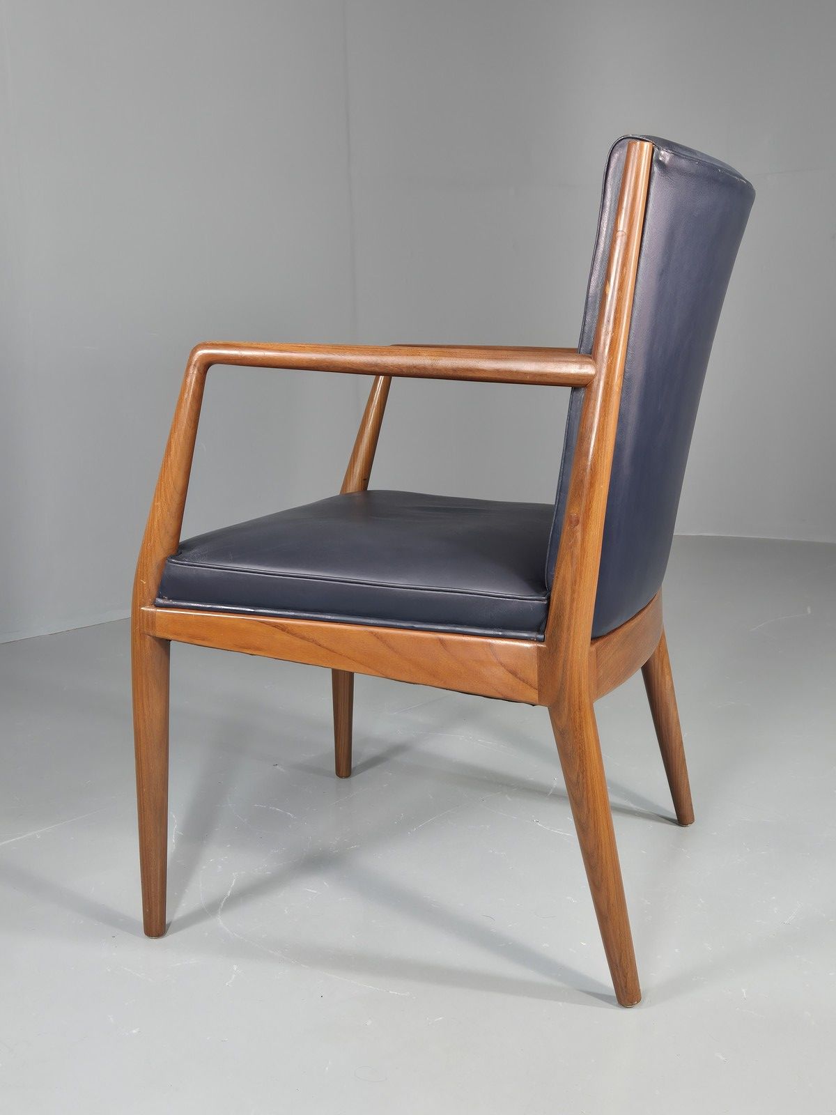 photo vinterior Vintage Mid Century Teak Armchair Blue Leather 1960s Retro  Eb11896