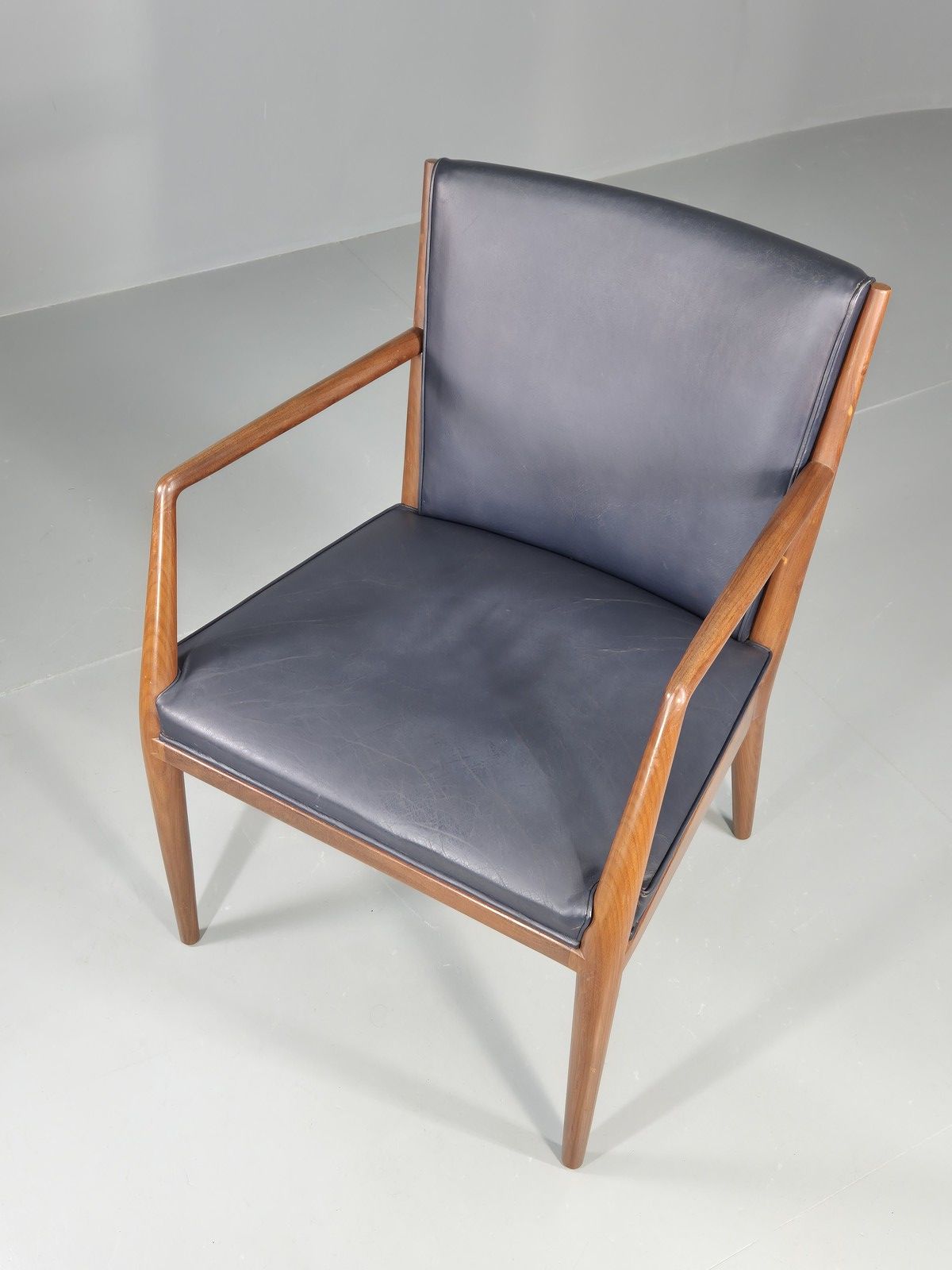 photo buy Vintage Mid Century Teak Armchair Blue Leather 1960s Retro  Eb11896