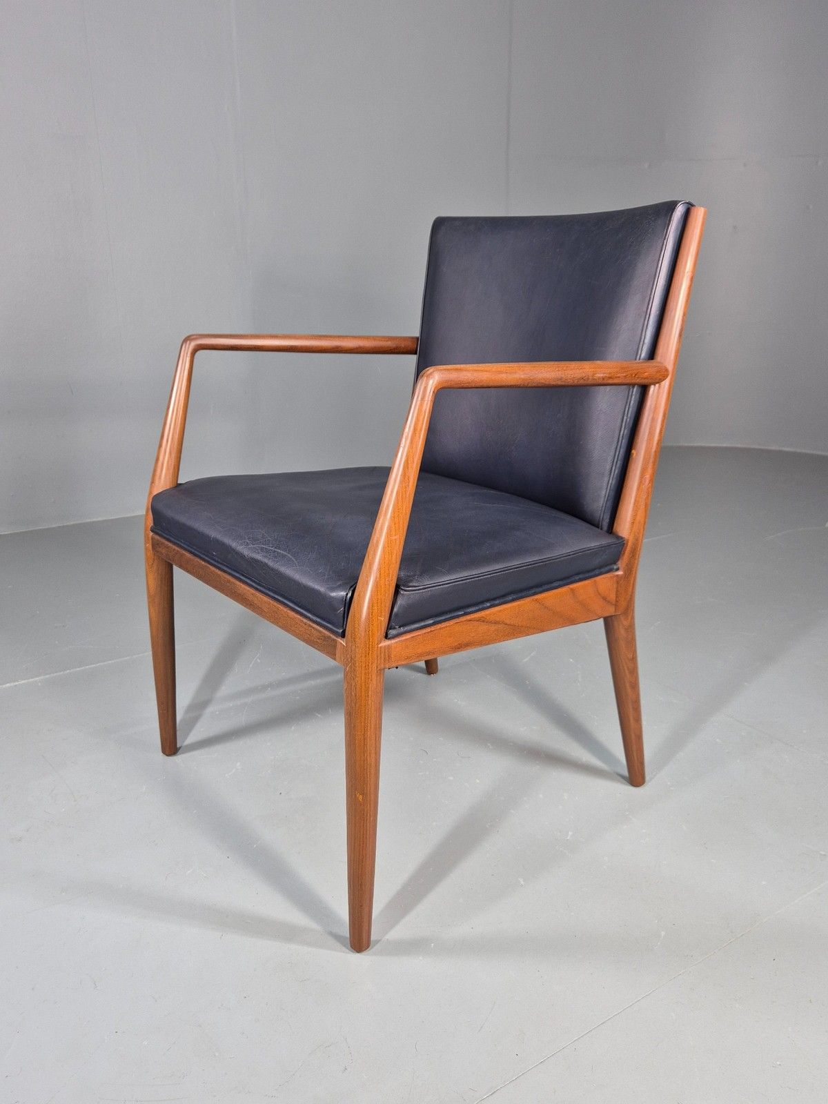 Vintage Mid Century Teak Armchair Blue Leather 1960s Retro Eb11897