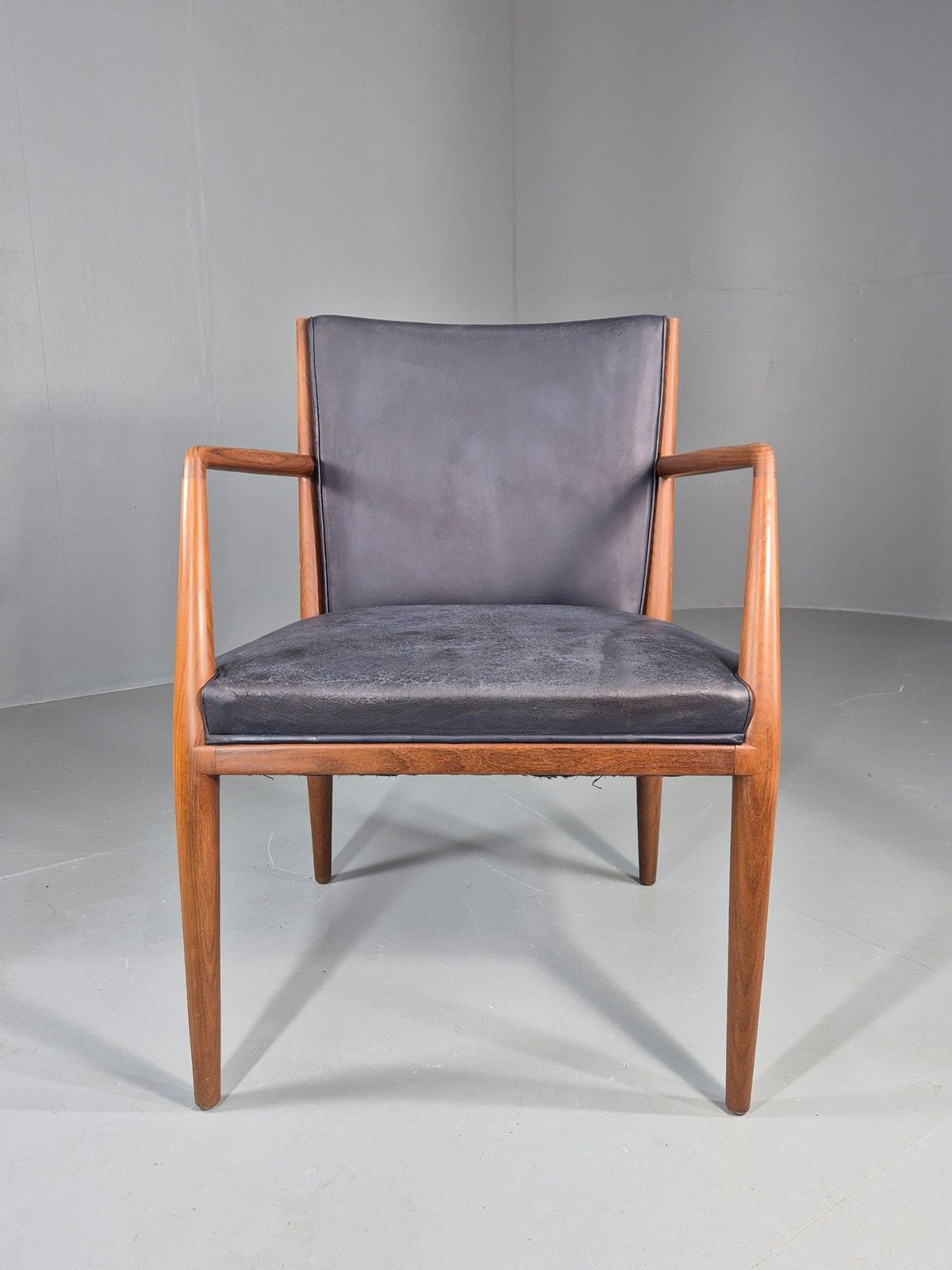 Vintage Mid Century Teak Armchair Blue Leather 1960s Retro Eb11898 photo Furniture