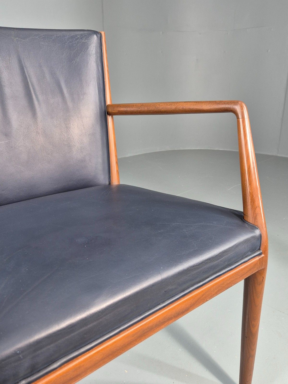 Vintage Mid Century Teak Armchair Blue Leather 1960s Retro  Eb11900 photo vintage