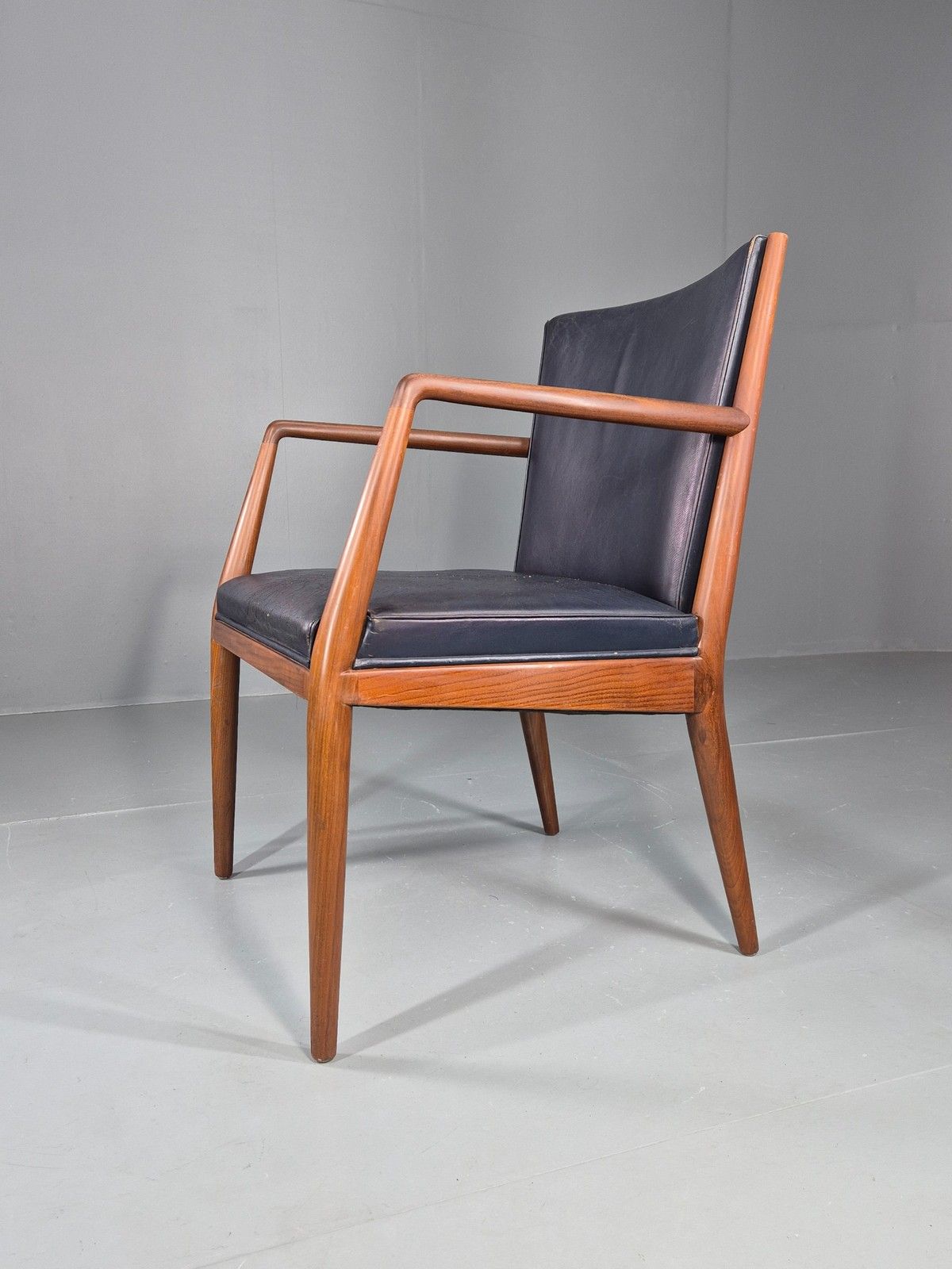 Vintage Mid Century Teak Armchair Blue Leather 1960s Retro Eb11901 photo furniture