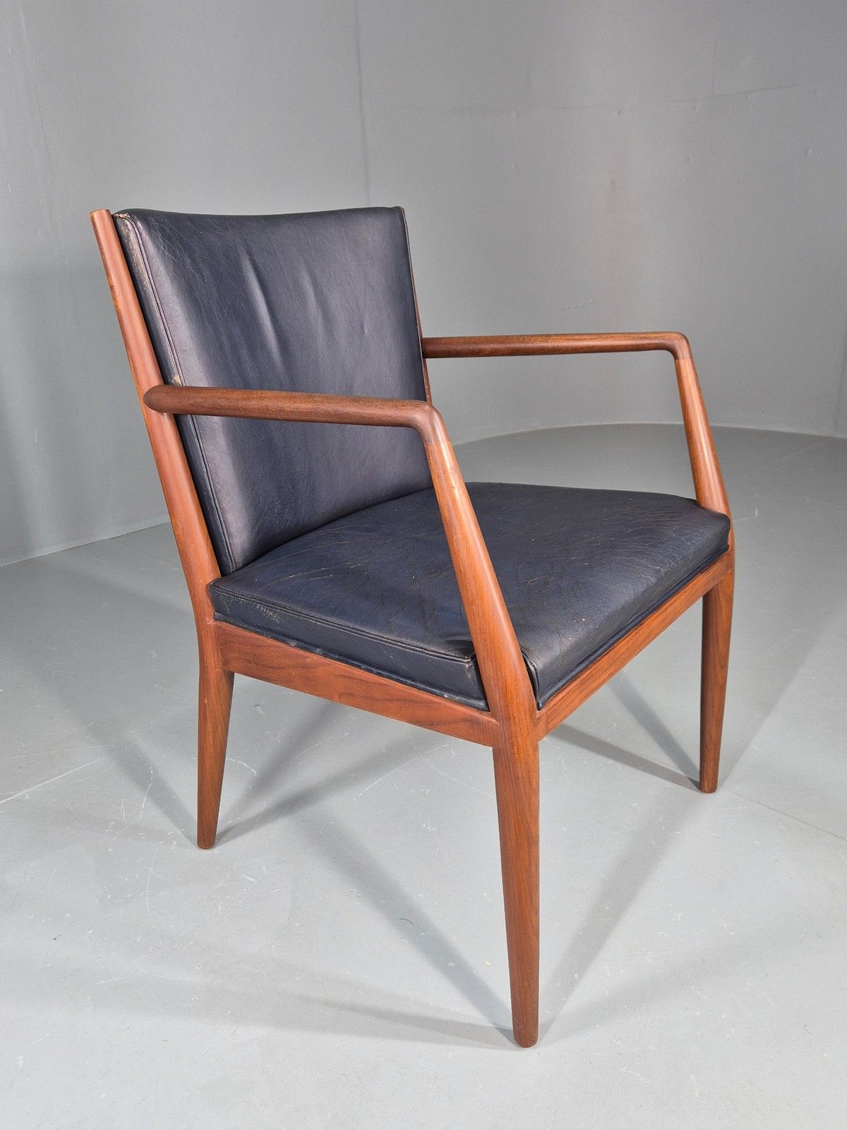 Vintage Mid Century Teak Armchair Blue Leather 1960s Retro Eb11901 photo buy