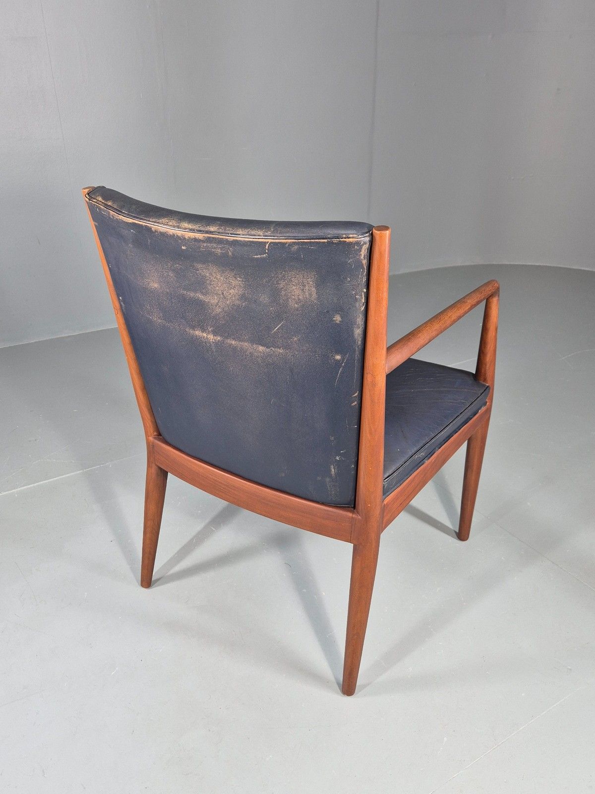 Furniture Vintage Mid Century Teak Armchair Blue Leather 1960s Retro Eb11901 photo
