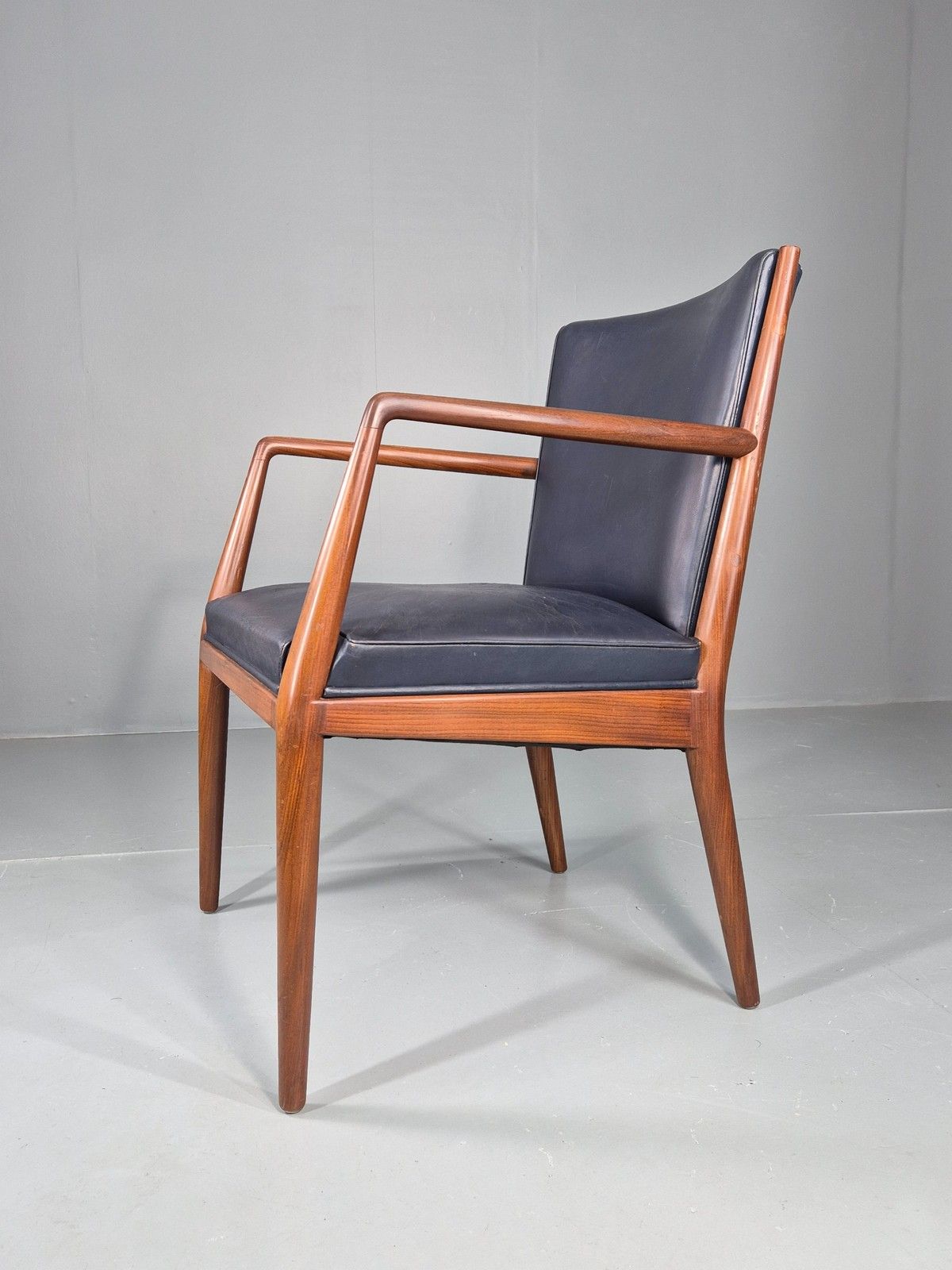 Vintage Mid Century Teak Armchair Blue Leather 1960s Retro Eb11904 photo furniture