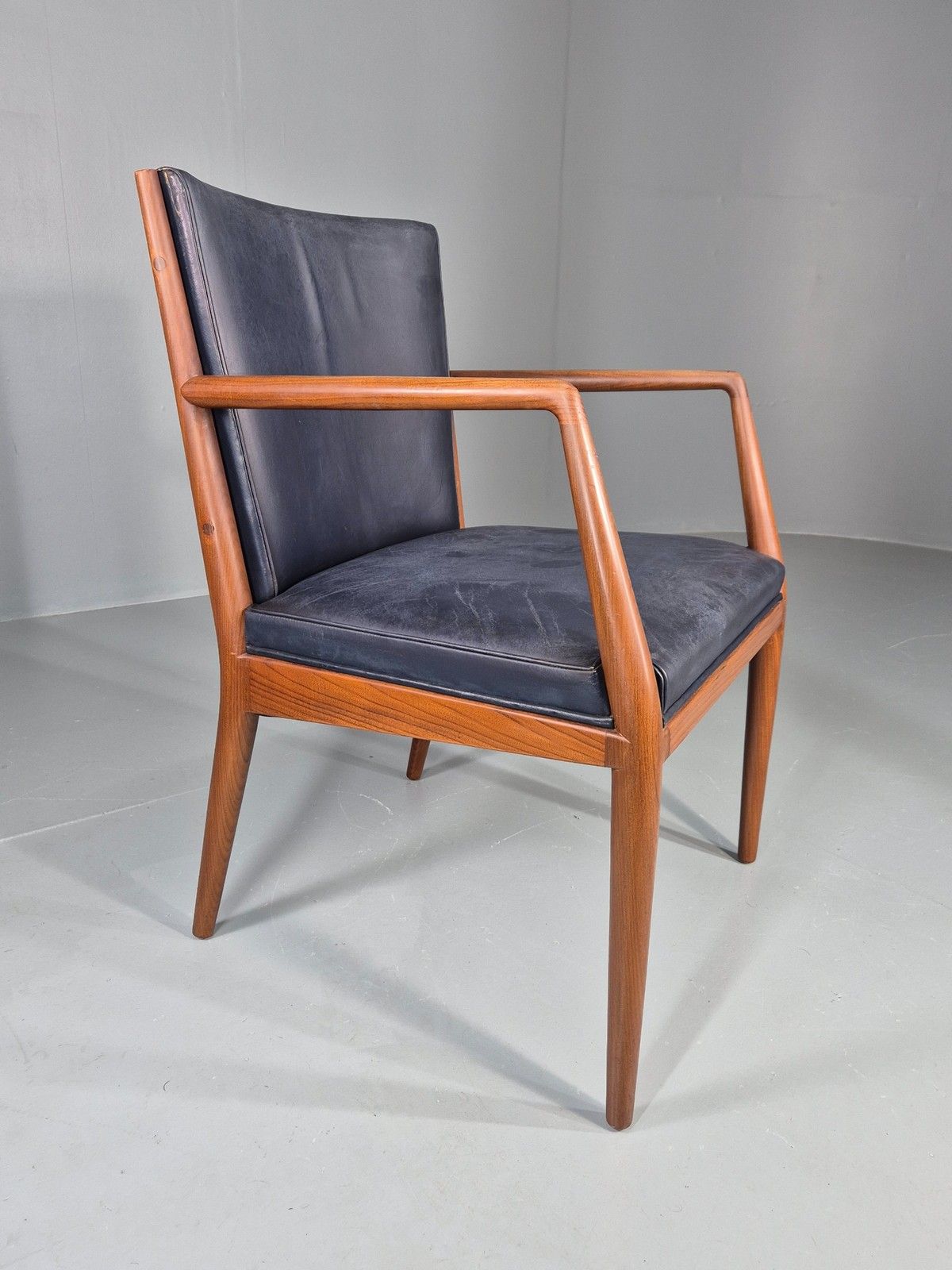 Vintage Mid Century Teak Armchair Blue Leather 1960s Retro Eb11903 photo buy