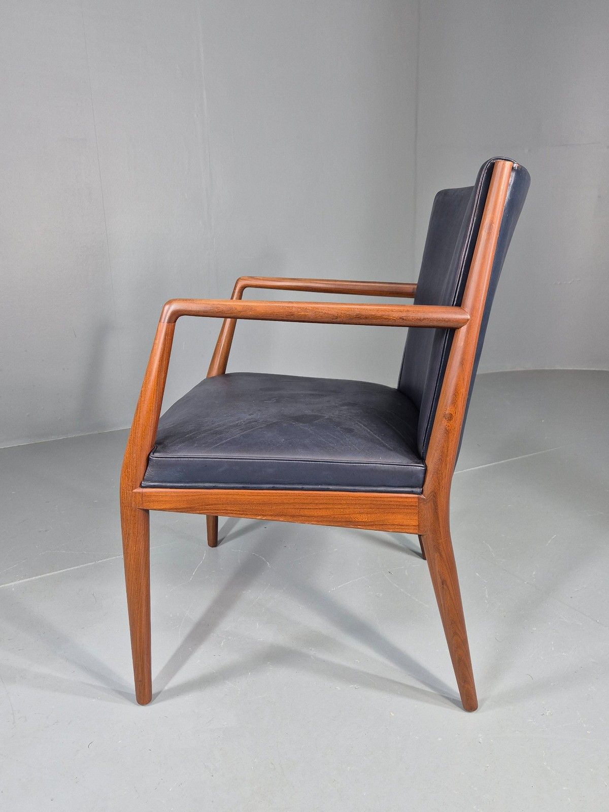 375.0 Vintage Mid Century Teak Armchair Blue Leather 1960s Retro Eb11903 photo