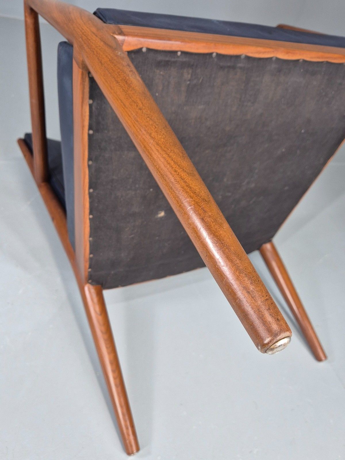 photo buy Vintage Mid Century Teak Armchair Blue Leather 1960s Retro Eb11903