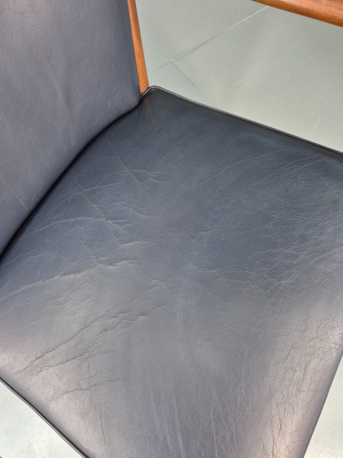 Vintage Mid Century Teak Armchair Blue Leather 1960s Retro Eb11906 photo buy