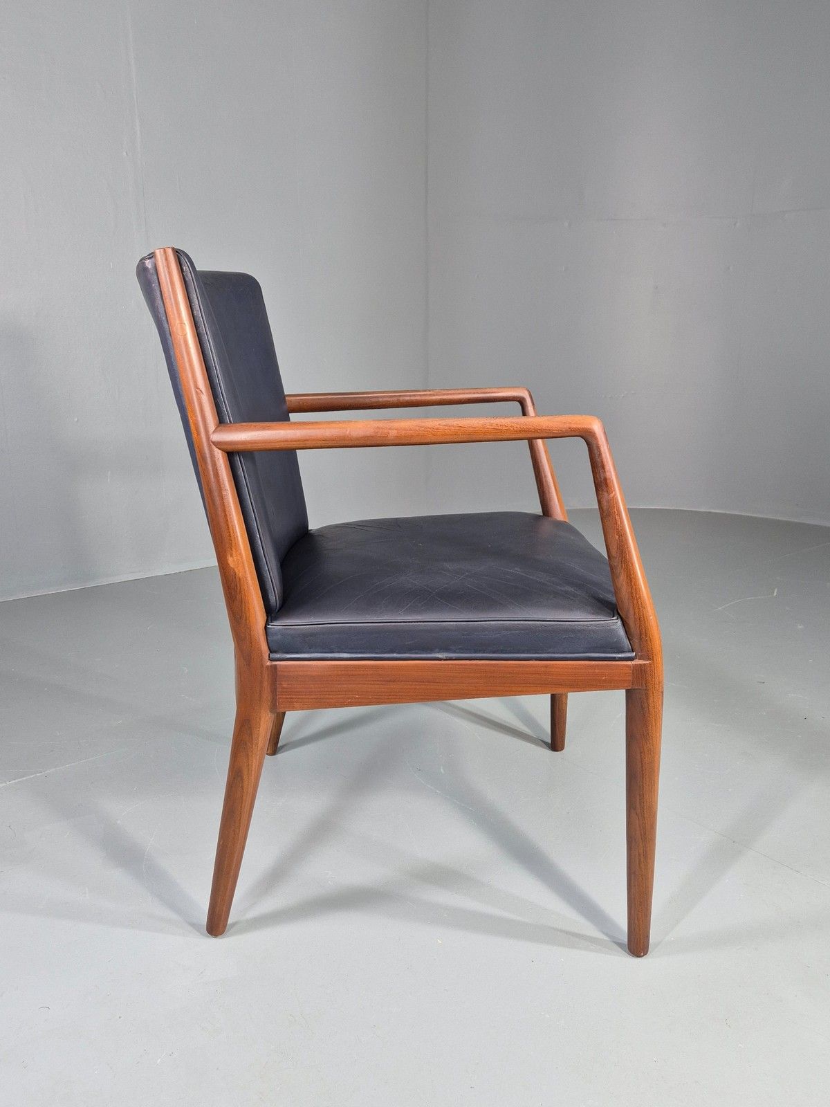 Vintage Mid Century Teak Armchair Blue Leather 1960s Retro Eb11905 photo vintage