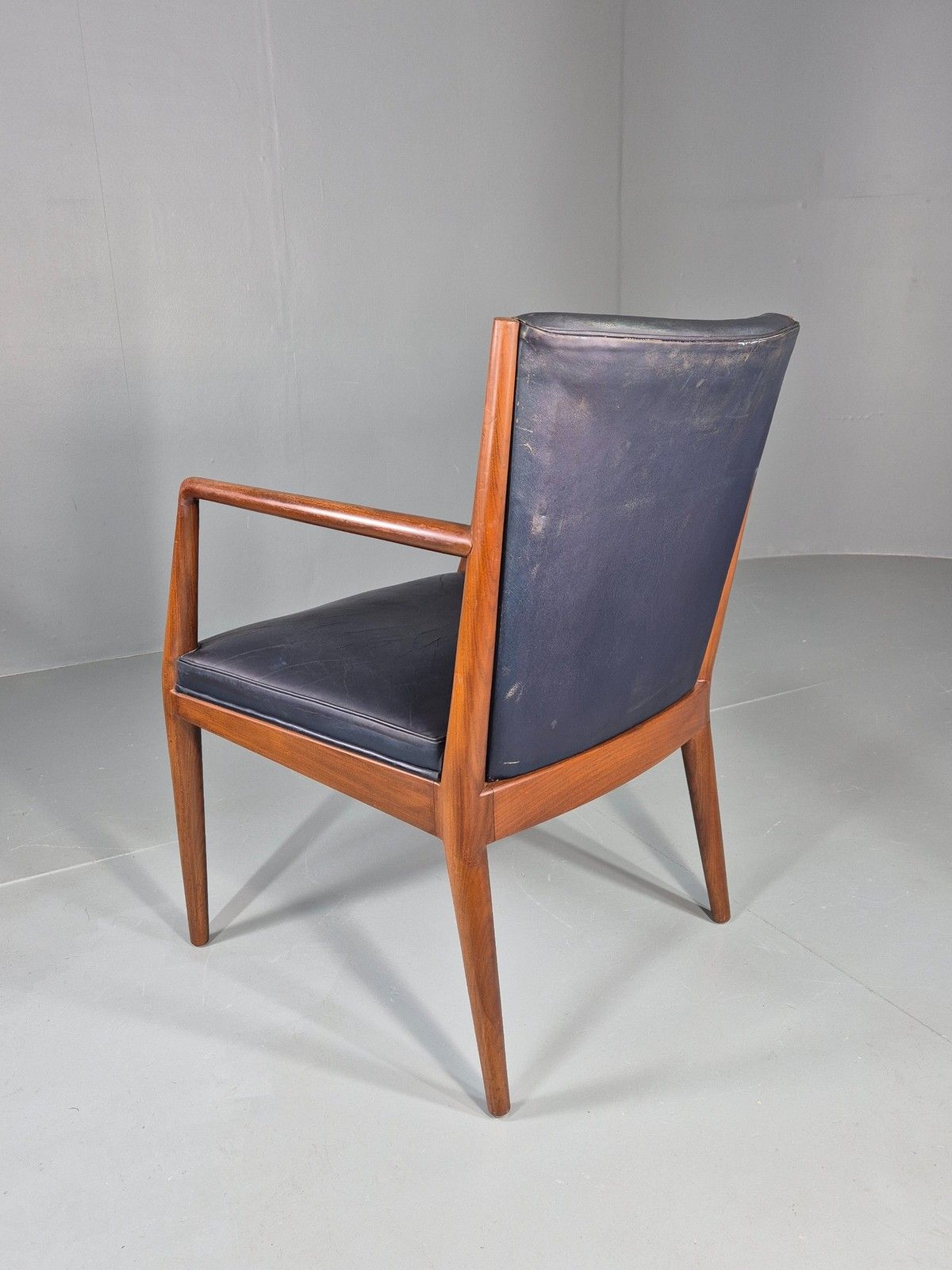 375.0 Vintage Mid Century Teak Armchair Blue Leather 1960s Retro Eb11905 photo