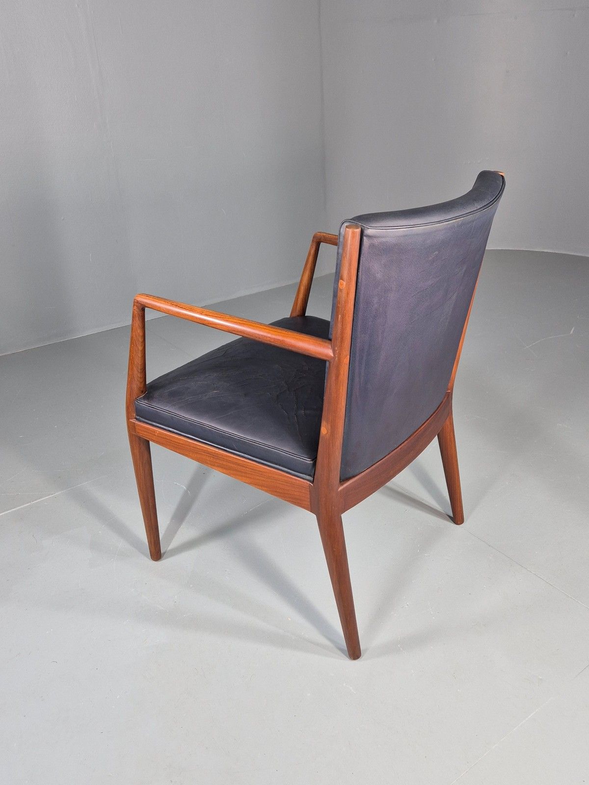375.0 Vintage Mid Century Teak Armchair Blue Leather 1960s Retro Eb11908 photo