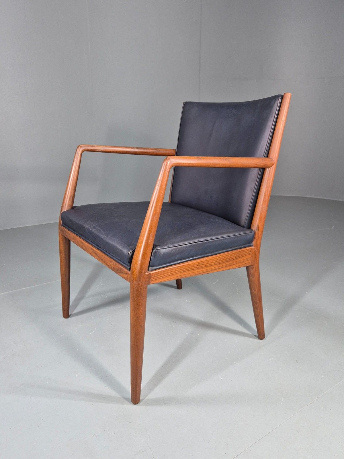 Vintage Mid Century Teak Armchair Blue Leather 1960s Retro Eb11910