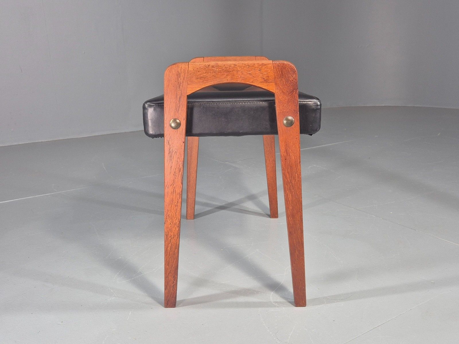 Vintage Danish Mid Century Footstool 1960s Teak Black Vinyl Retro Eb12087 photo for sale