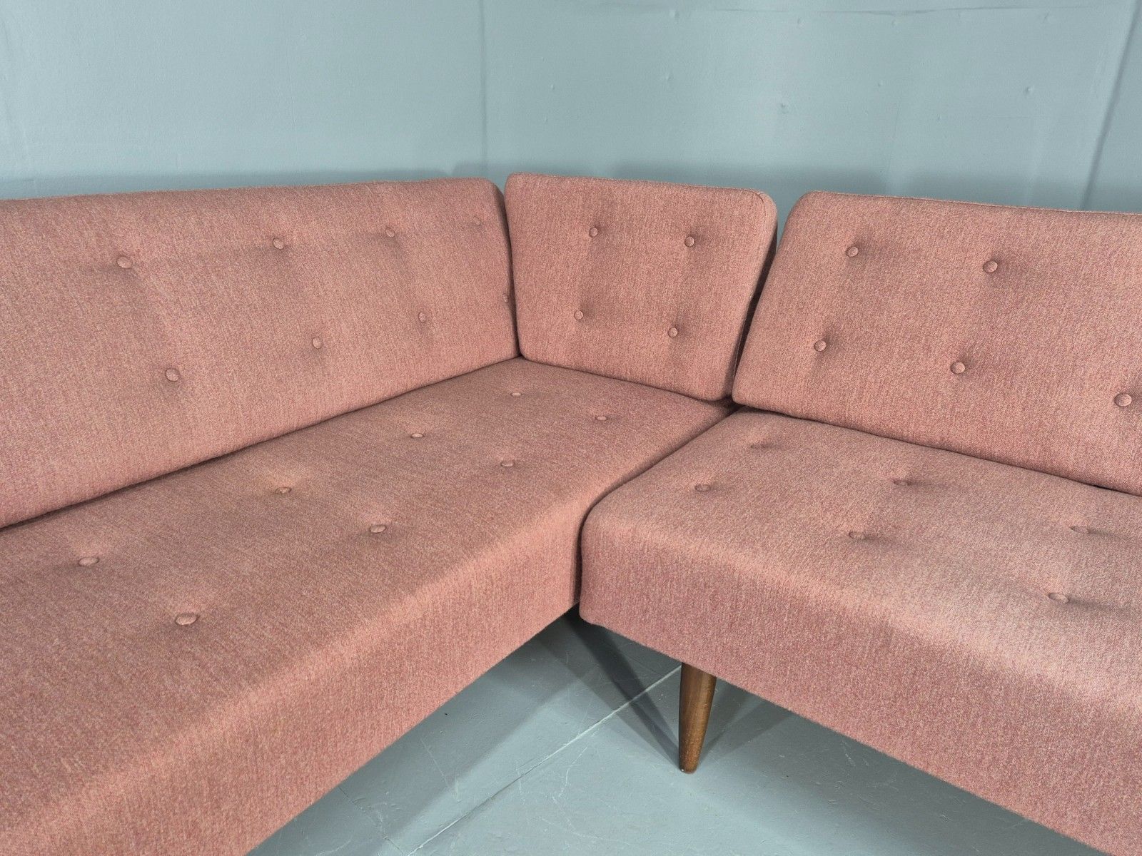 Vintage Mid Century Corner Bench Sofa Danish 1950s Pink Wool Retro Eb12091 photo 700.0
