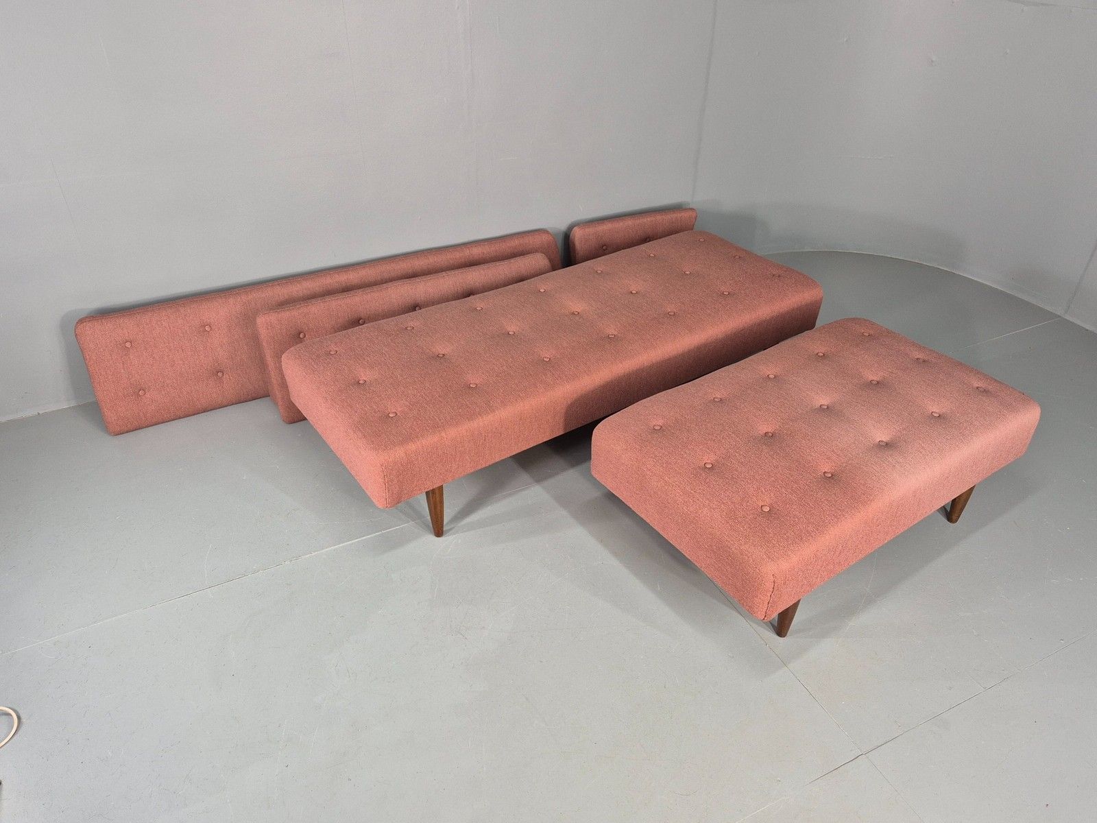 photo furniture Vintage Mid Century Corner Bench Sofa Danish 1950s Pink Wool Retro Eb12091