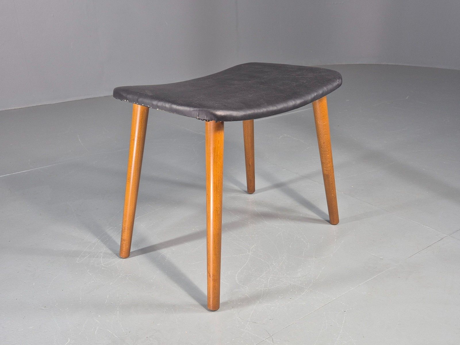 Vintage Mid Century Danish Footstool Black Vinyl Retro 1960s Eb12093 photo for sale
