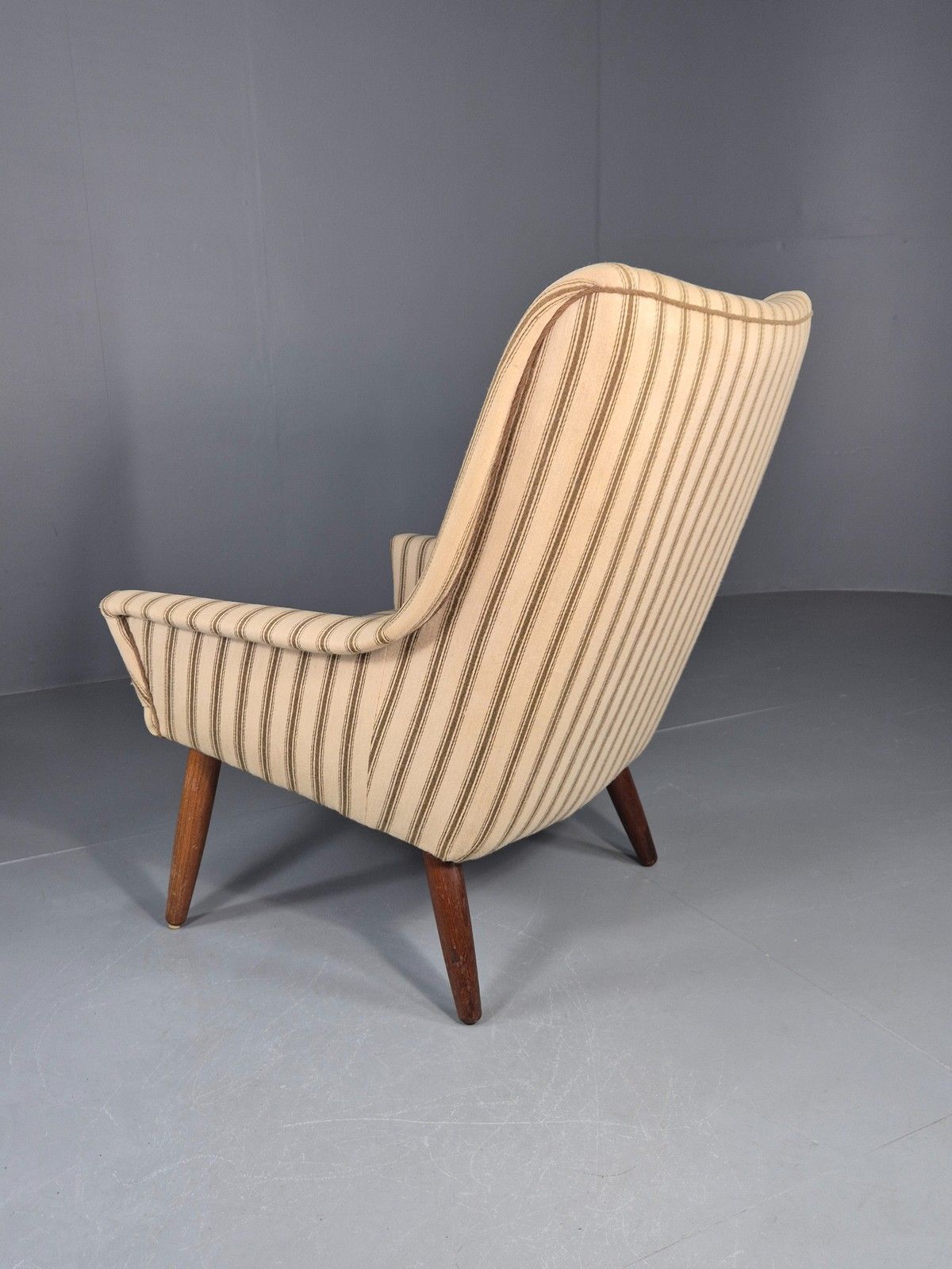 350.0 Vintage Mid Century Lounge Chair Danish Design 1960s Cream Wool Stripe Eb12095 photo
