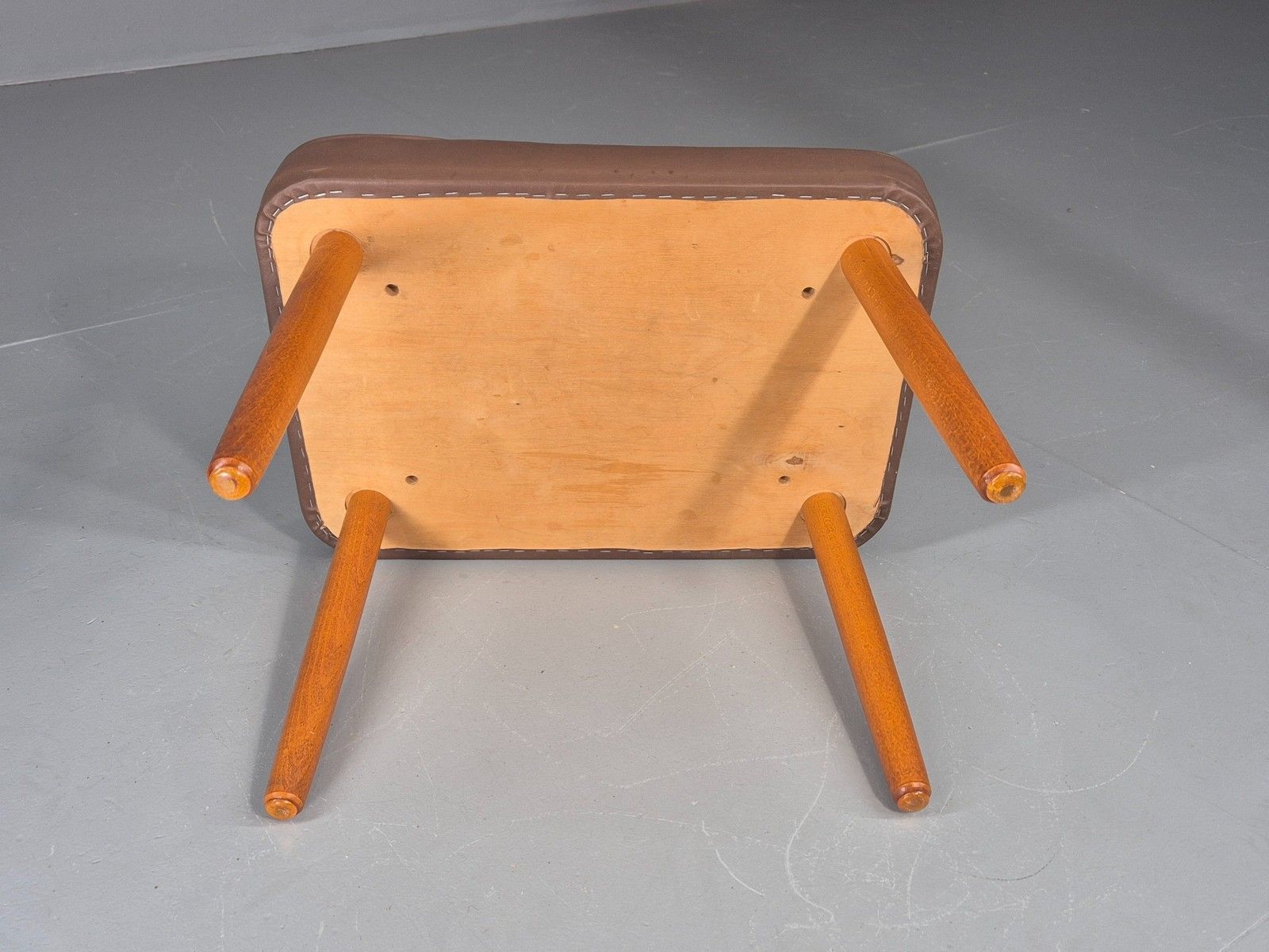 Vintage Danish Mid Century Footstool Brown Vinyl Beech Legs Retro 1960s Eb12090 photo vintage