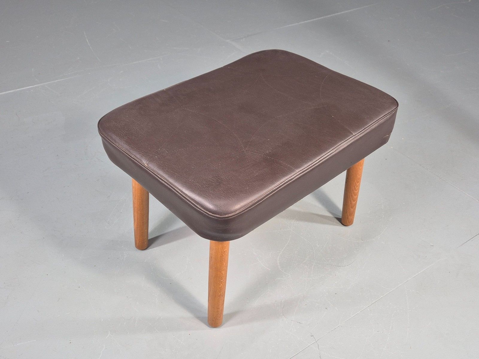 Vintage Danish Mid Century Footstool Brown Vinyl Beech Legs 1960s Retro Eb12096 photo Furniture