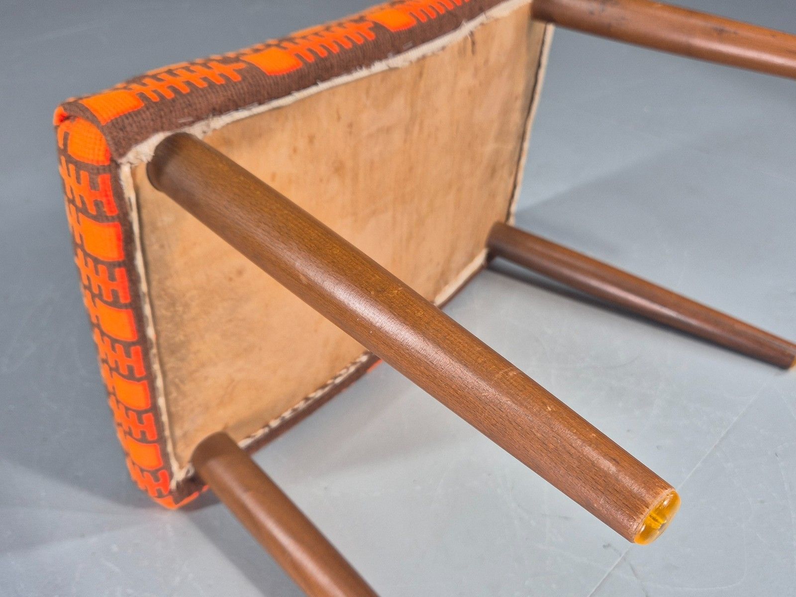 Vintage Mid Century Footstool Danish Orange And Brown Beech Legs 1960s Eb12094 photo vintage
