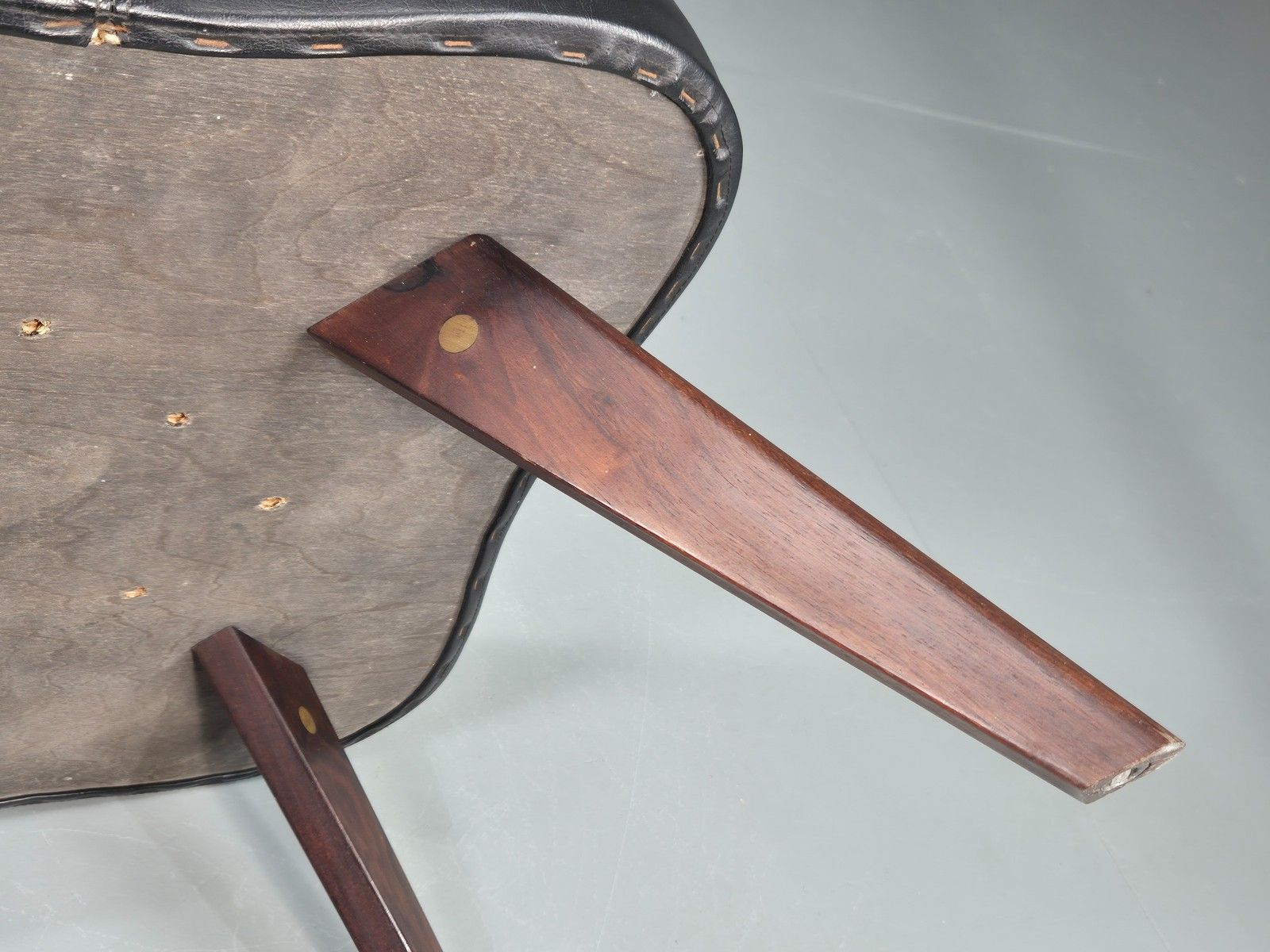 photo for sale Vintage Danish Mid Century Footstool Black Vinyl Rosewood Legs 1960s Eb12100