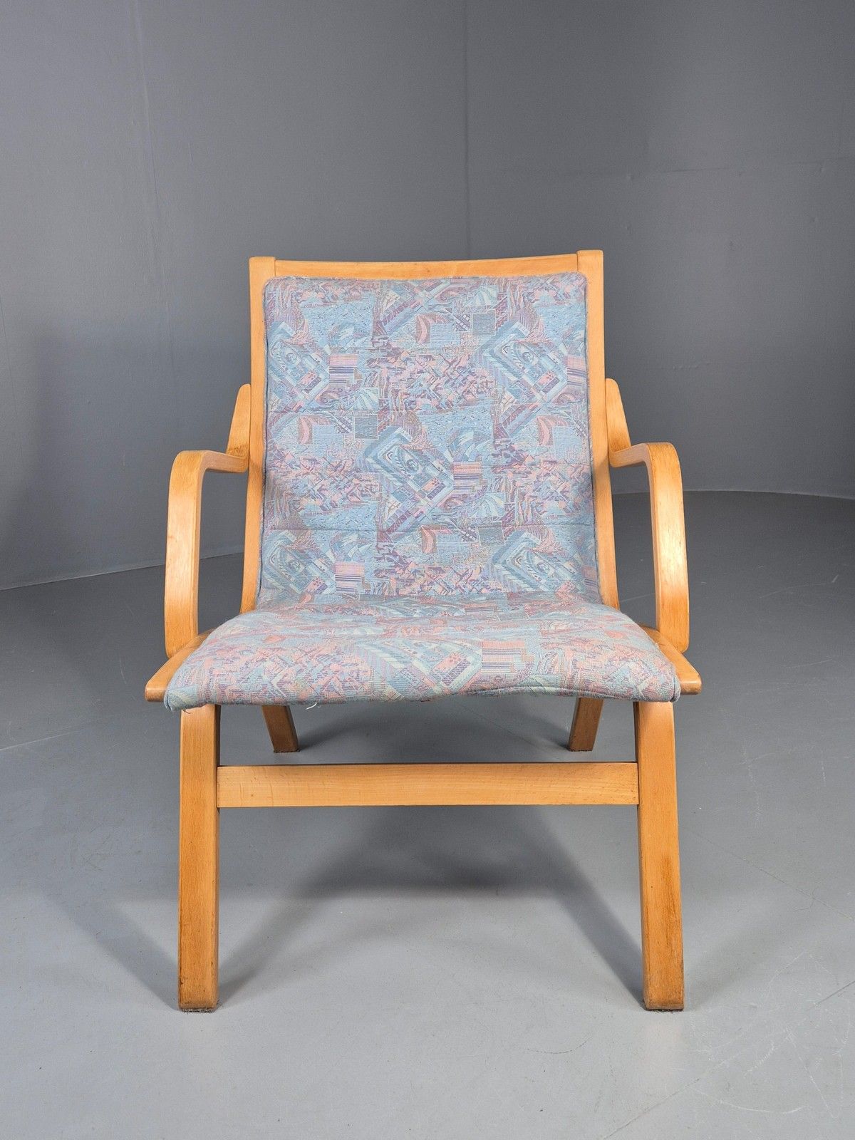 Vintage Mid Century Danish Bentwood Chair Blue Abstract 1980s Retro Eb12107 photo for sale