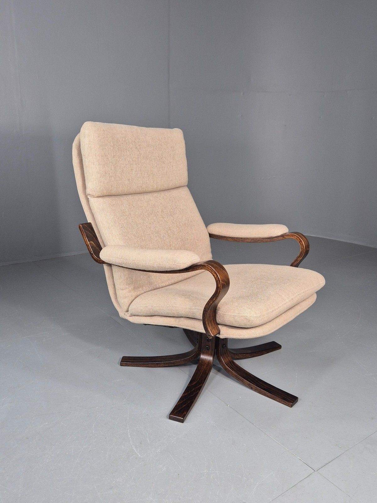Vintage Danish Mid Century Swivel Chair Cream Bentwood Frame1970s Retro Eb12123 photo for sale