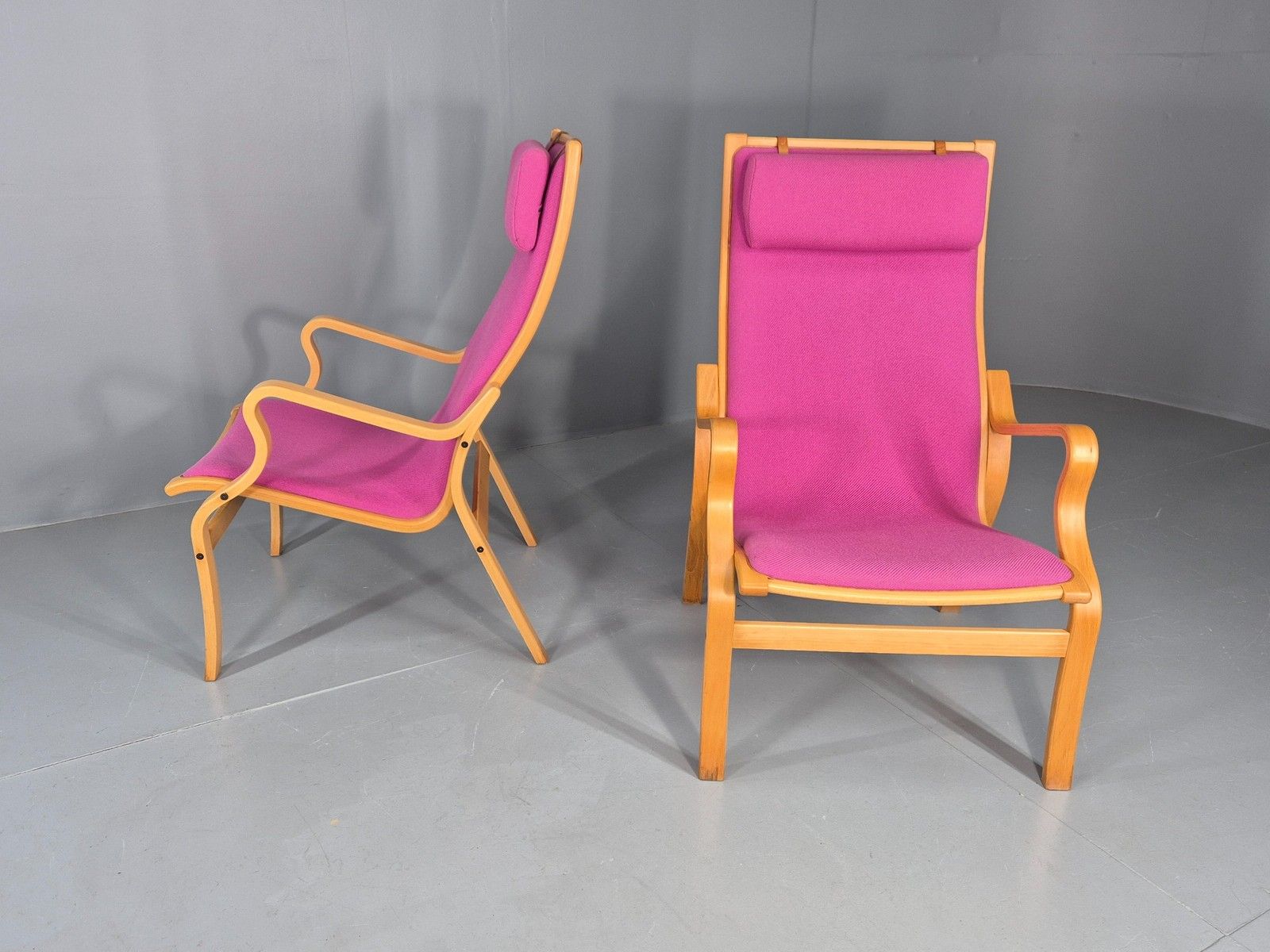 2 Vintage Bentwood Lounge Chairs Finn Ostergaard Pink Wool Retro Eb12143 photo furniture