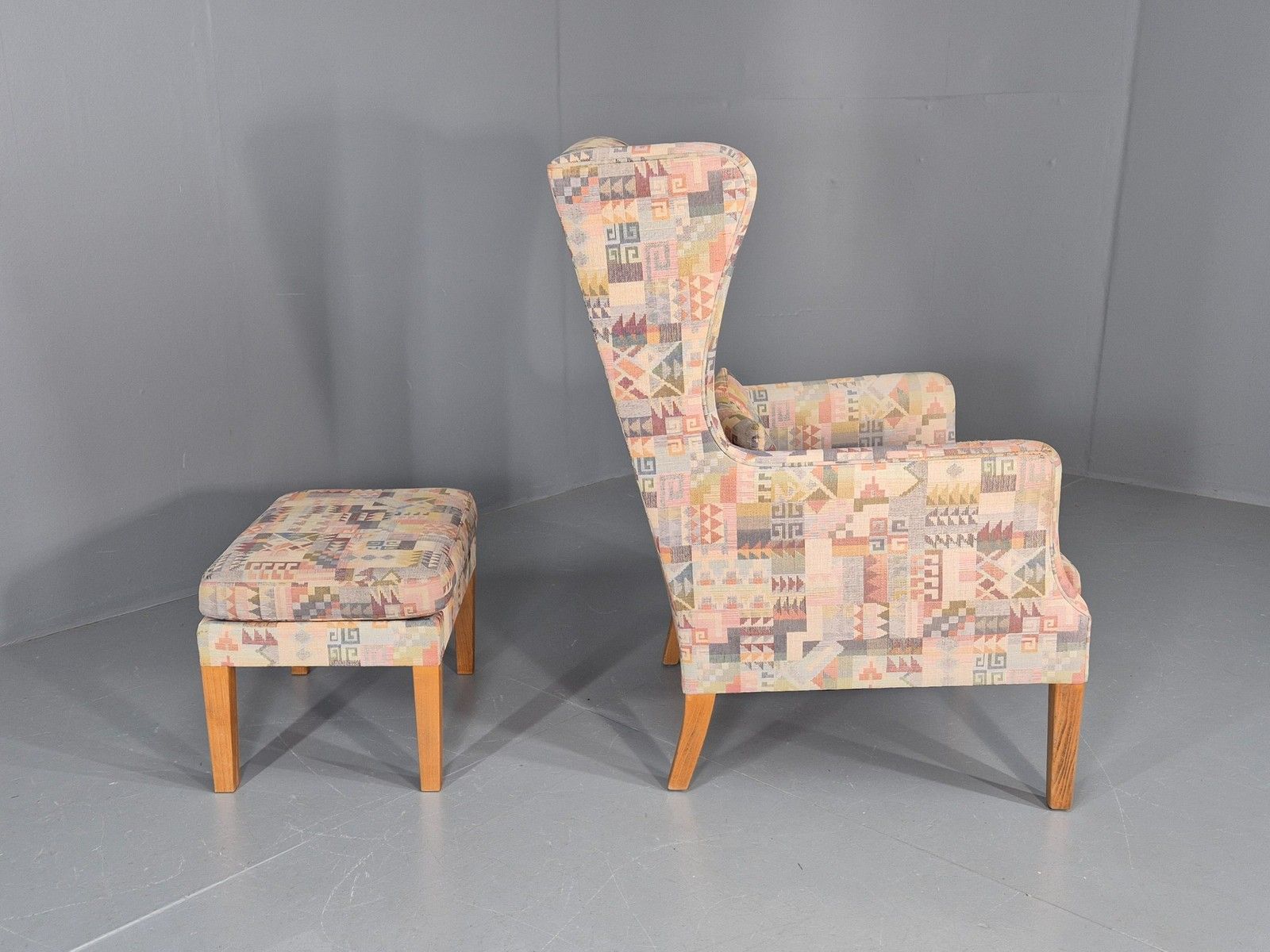 Vintage Danish Wing Back Armchair And Stool 1980s Retro Mcm Eb12139 photo 300.0