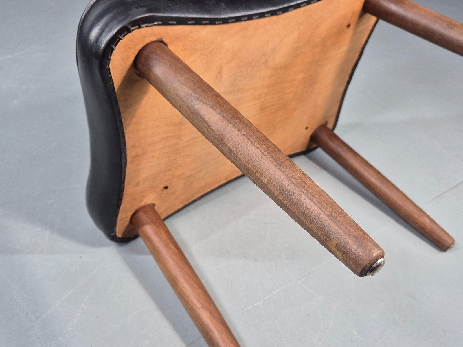 Furniture Vintage Danish Mid Century Footstool Black Vinyl Teak Legs 1960s Retro Eb12153 photo