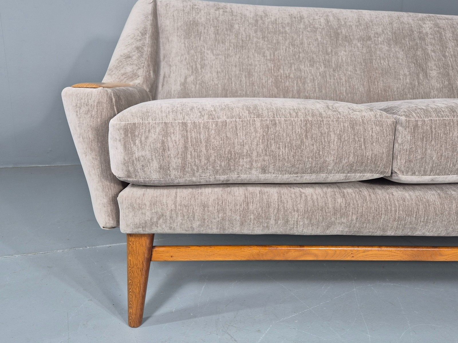 Vintage 3 Seater Danish Mid Century Sofa Oak Frame Paws New Upholstery Eb11125 photo for sale