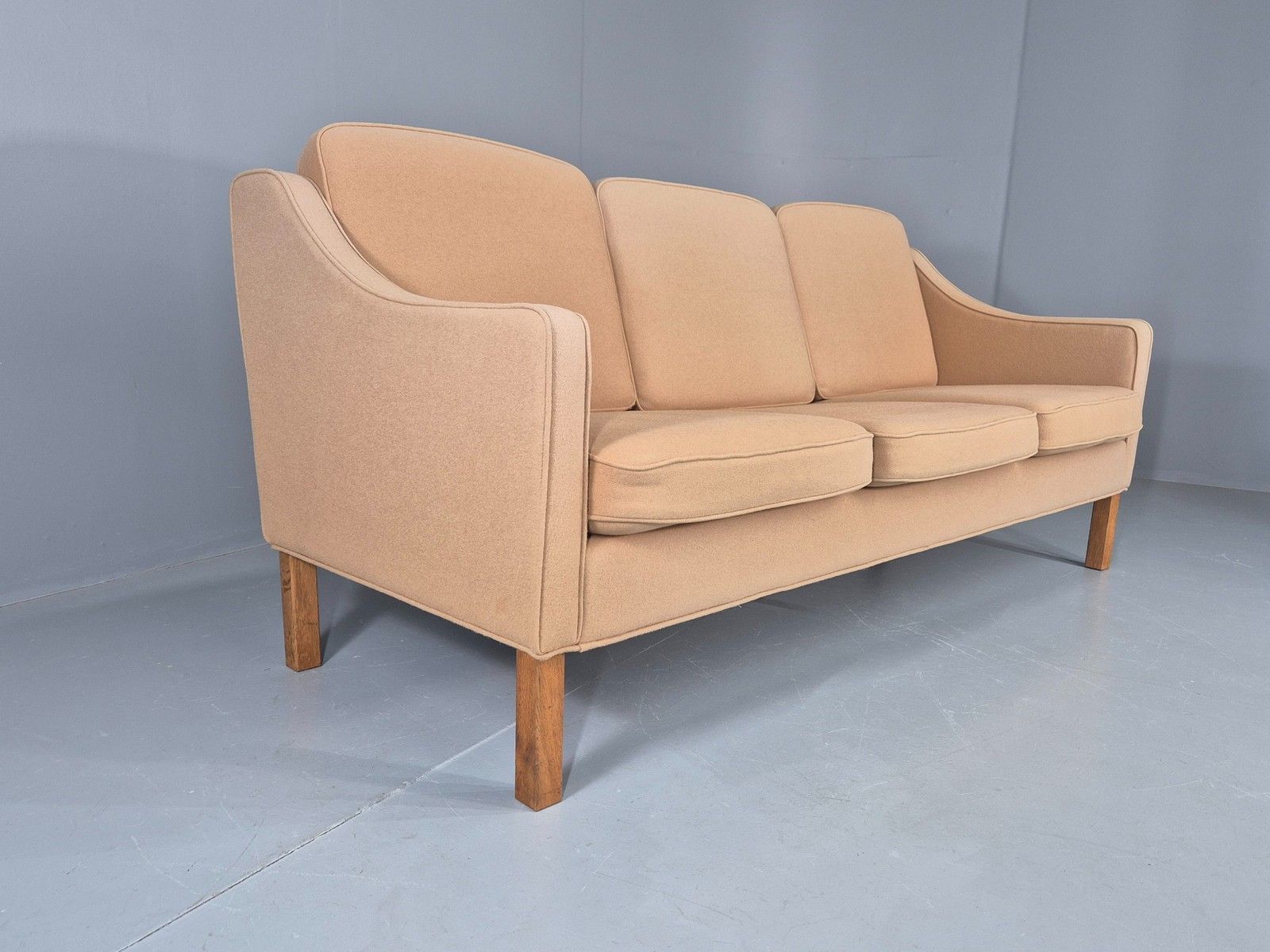 Vintage 3 Seater Sofa Beige Wool Upholstery Hurup Mcm Retro 1980s Eb12173 photo furniture