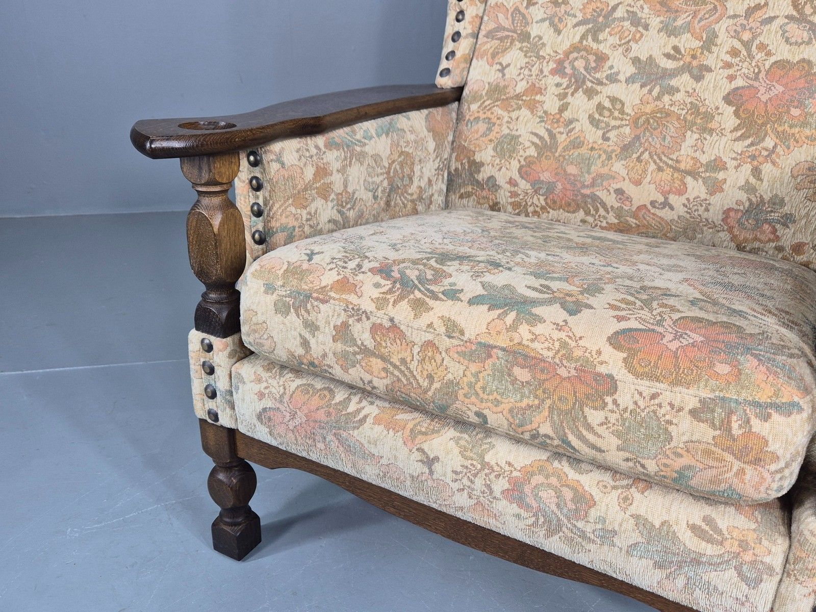 Vintage Danish Armchair Kjaernulf Style Floral Upholstery Oak Frame 1970 Eb06690 photo Furniture