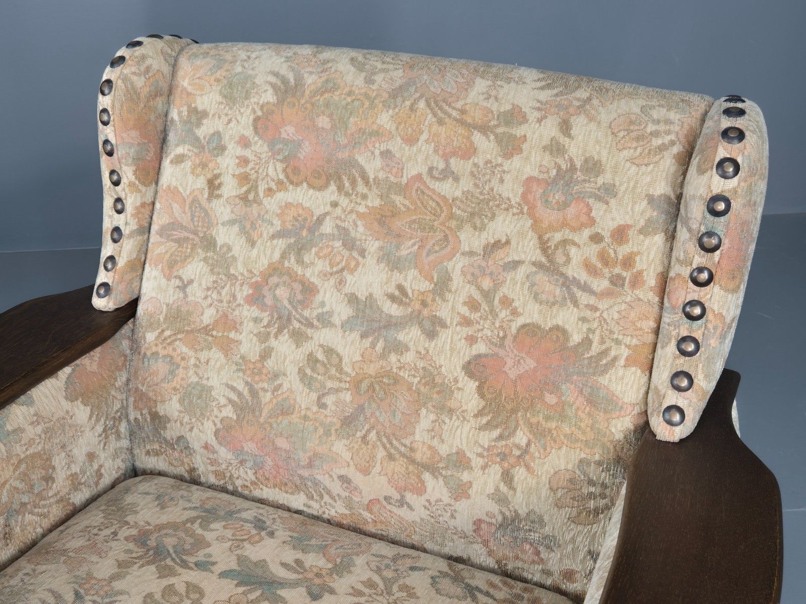 photo vintage Vintage Danish Armchair Kjaernulf Style Floral Upholstery Oak Frame 1970 Eb06690