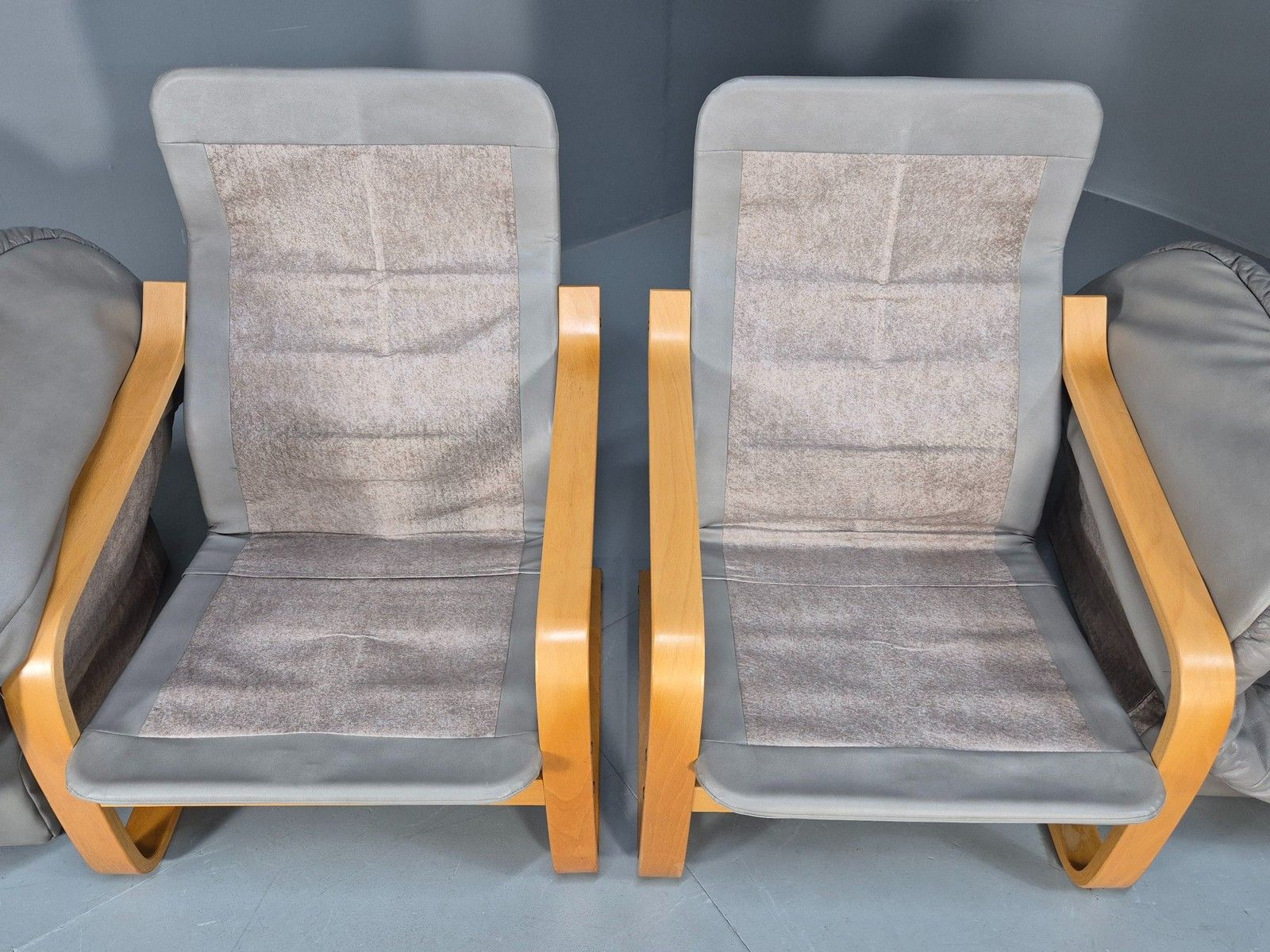 photo buy 2 Vintage 1980s Leather Lounge Chairs Bentwood Frames Danish Retro Mcm Eb09253