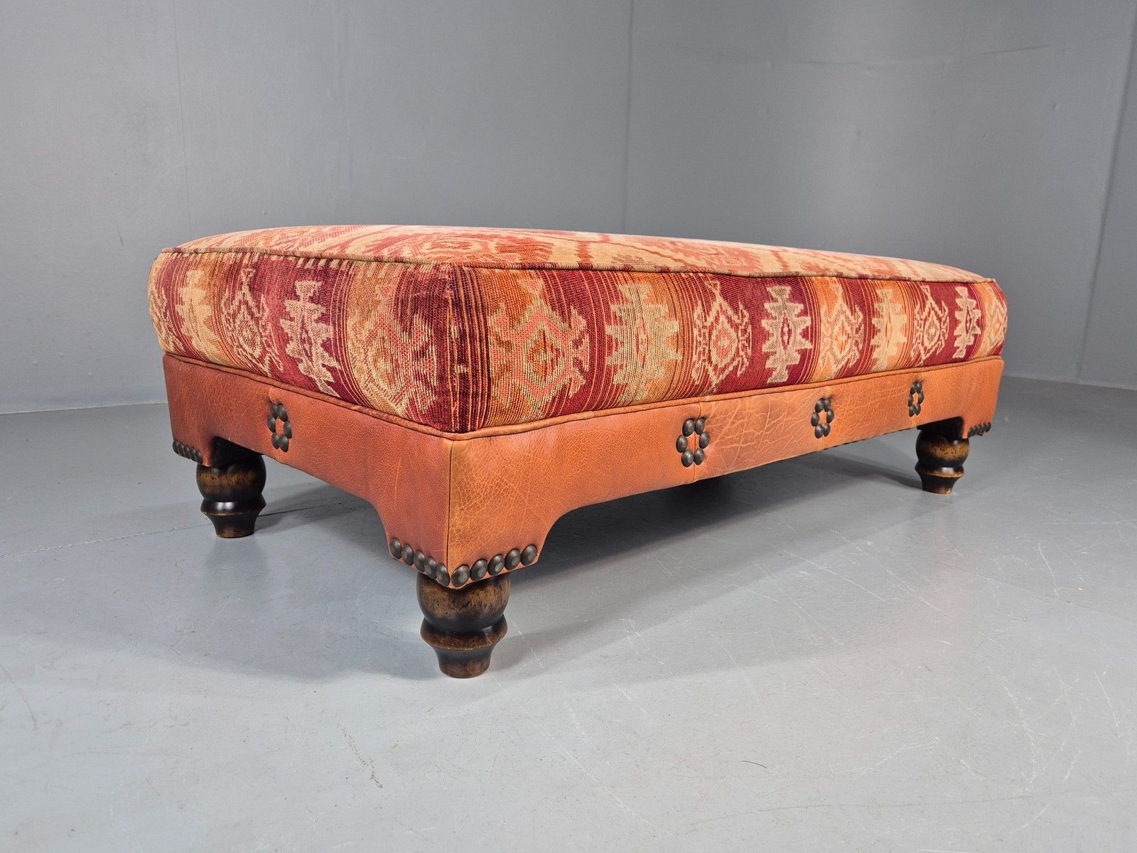 Vintage Tetrad Eastwood Footstool Leather Kilim Upholstery Large Eb12038 photo furniture