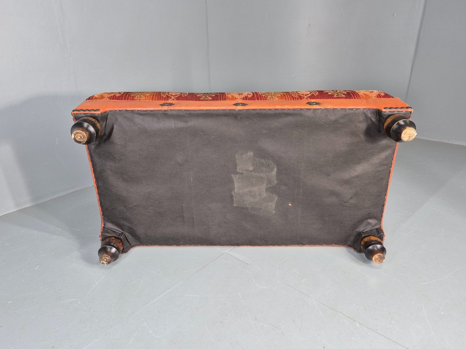 photo furniture Vintage Tetrad Eastwood Footstool Leather Kilim Upholstery Large Eb12038