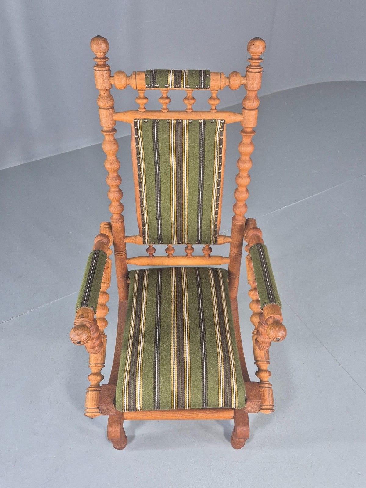 Vintage Henning Kjaernulf Oak Rocker 1970s Retro Original Cloth Green Eb12112 photo for sale