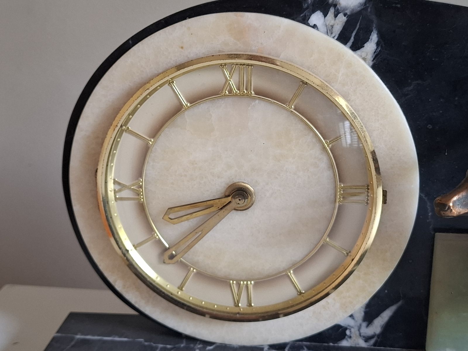 French Art Deco Mantle Clock On Marble Base With Spelter Deer Figurine photo 150.0