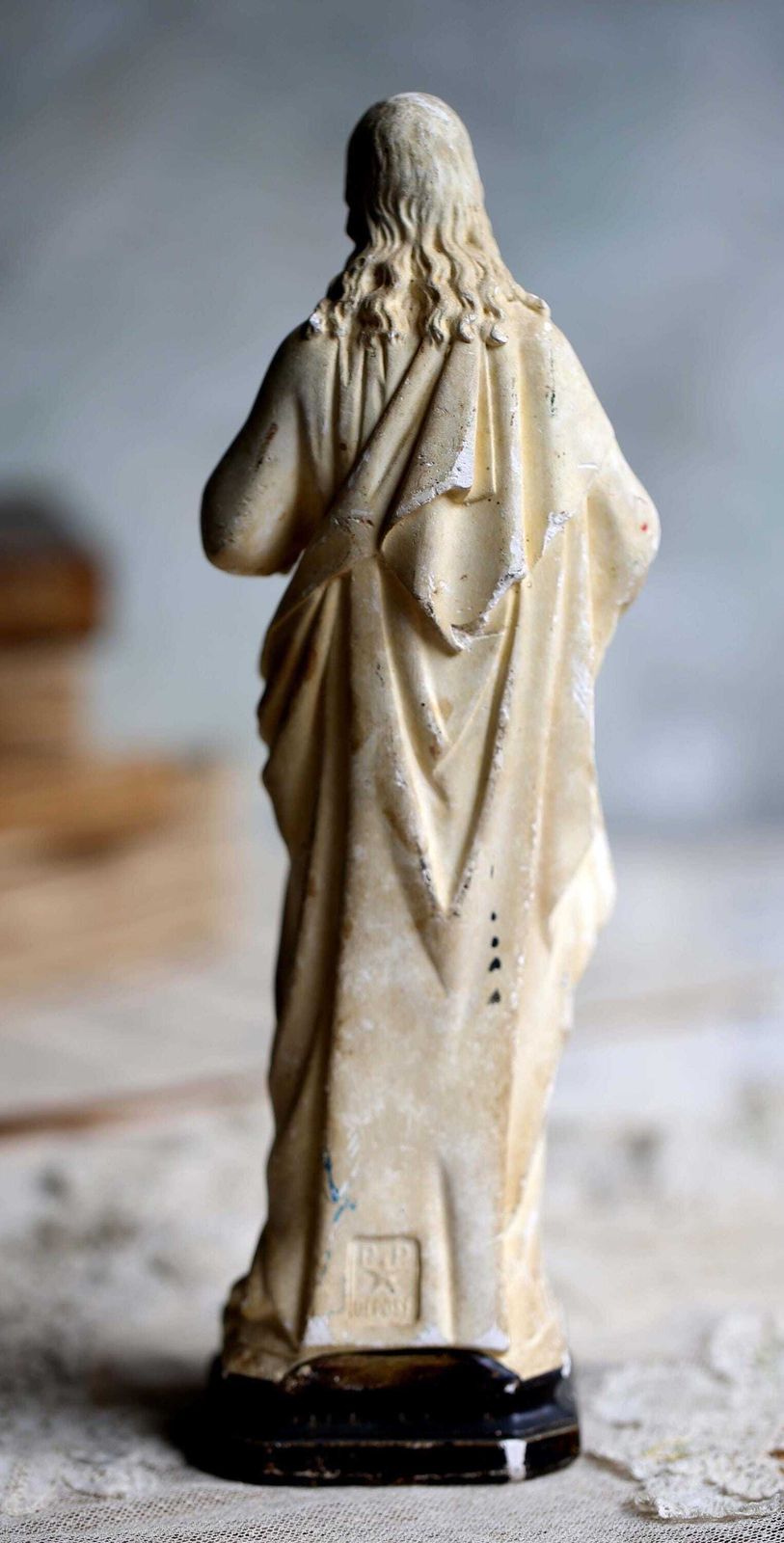 French Antique Chalkware Sacred Heart Jesus Christ Statue 1800s photo buy