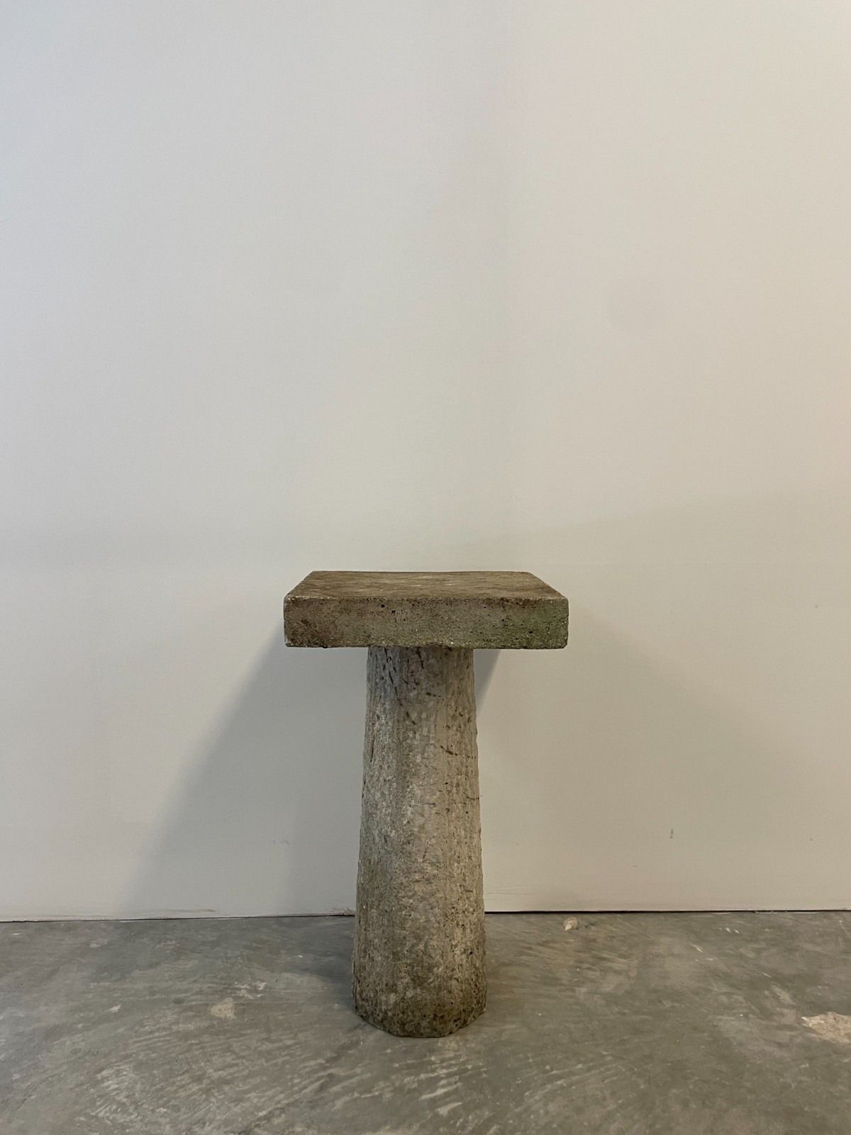 photo buy Vintage Circa 1970s Mid Century Minimalist Rustic Stone Square Bird Bath Table