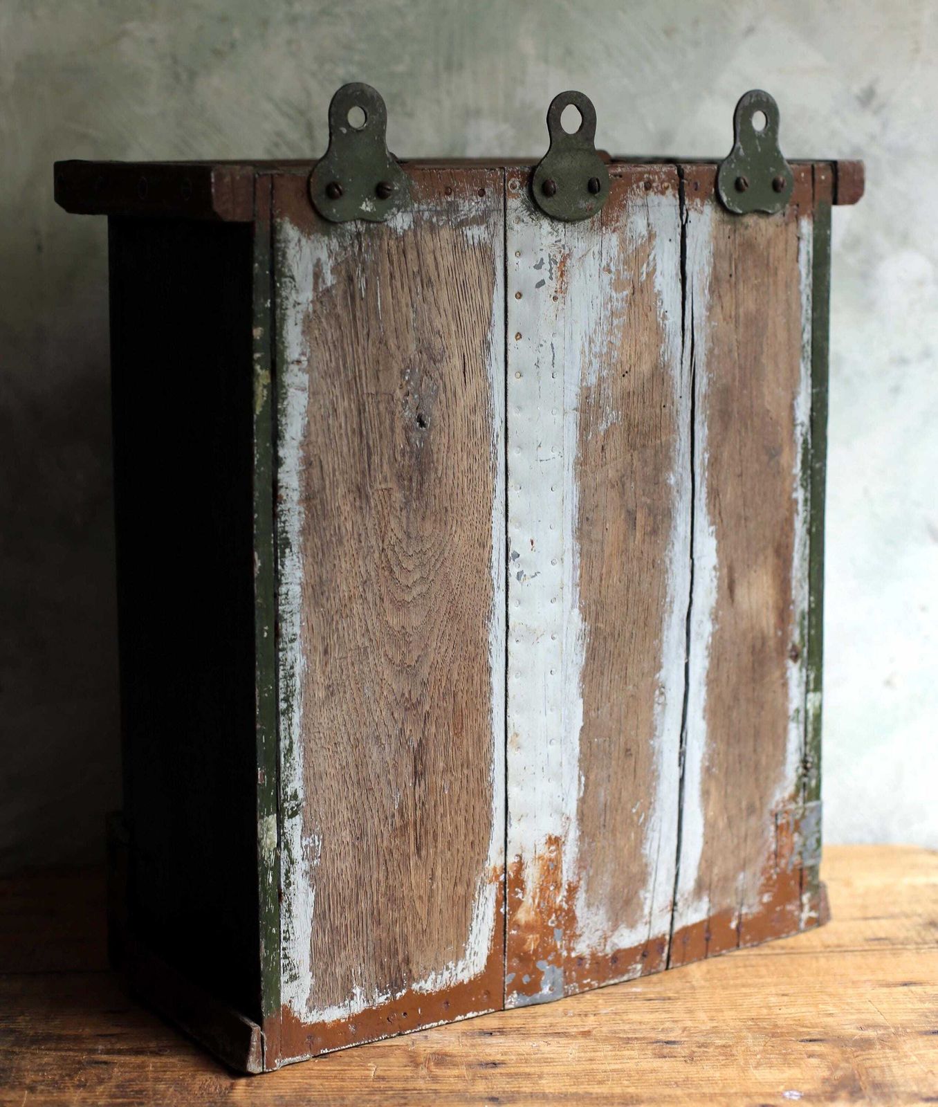 Furniture Antique French Cabinet Painted Folk Art Wooden Green Distressed With Red Cross Tabernacle photo